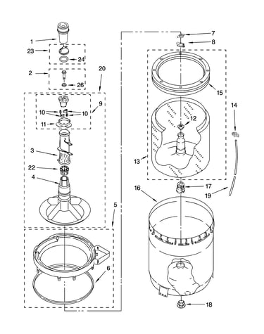 Agitator, basket and tub parts