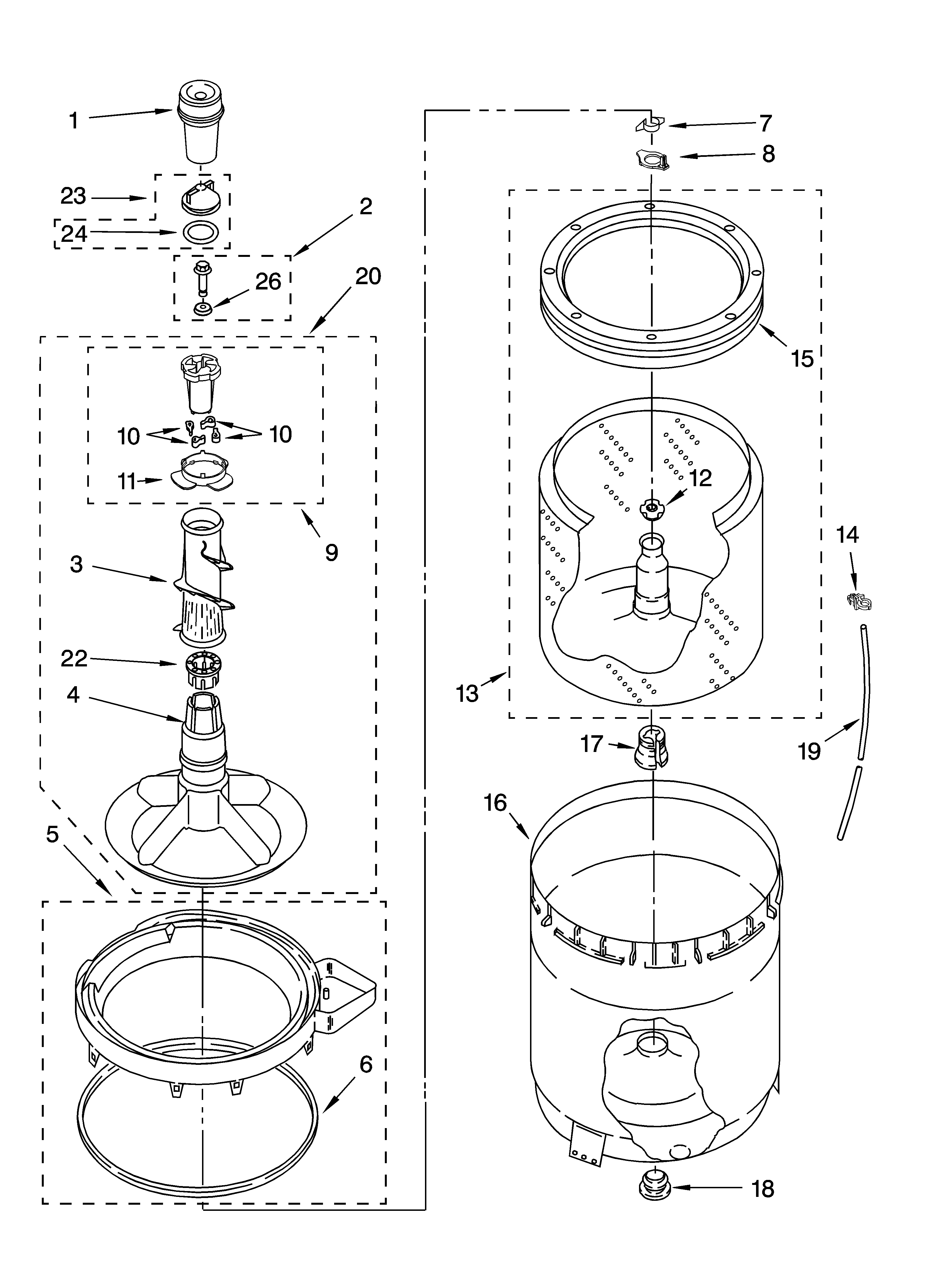 Agitator, basket and tub parts