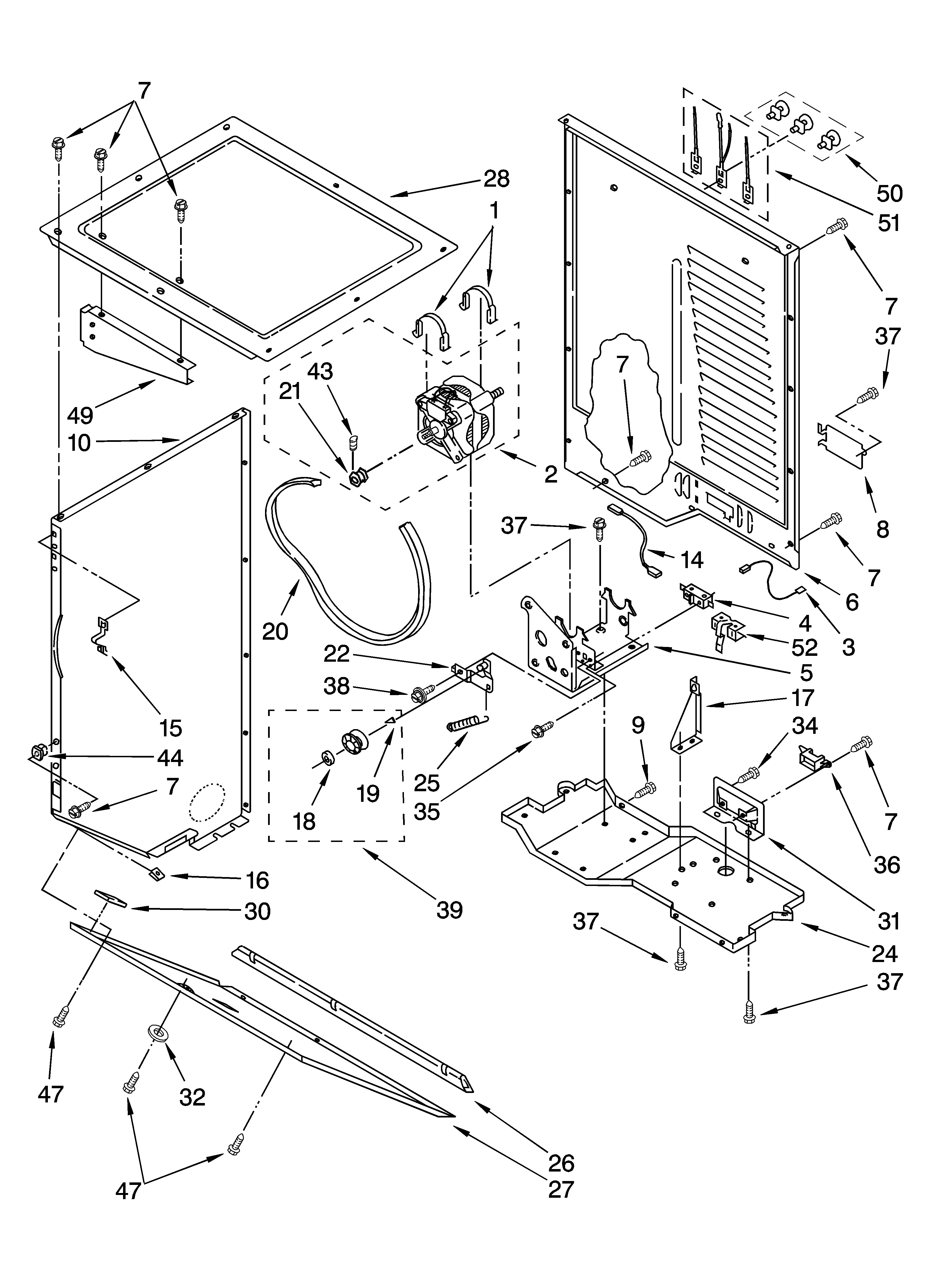 Dryer cabinet and motor parts