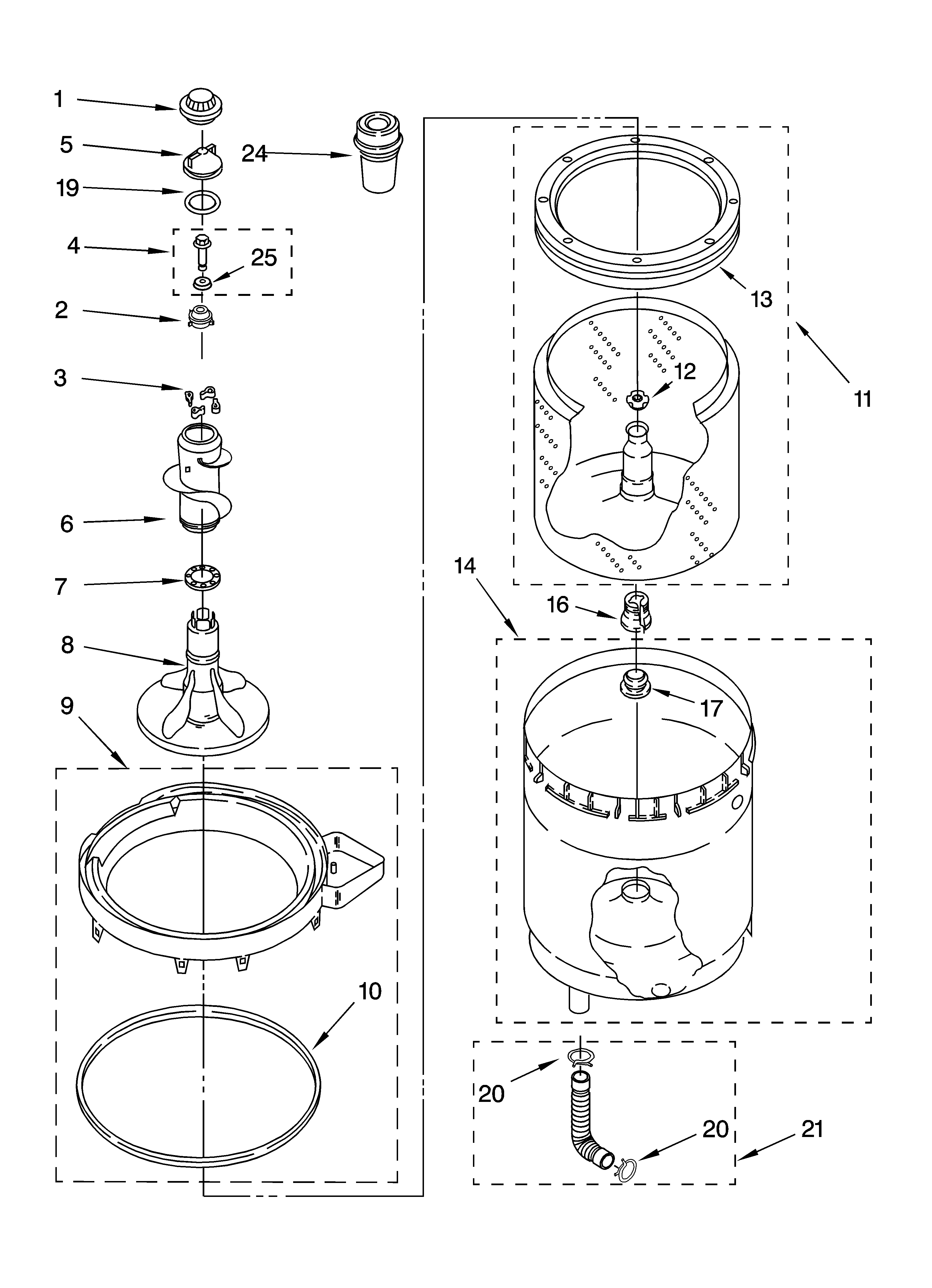 Agitator, basket and tub parts