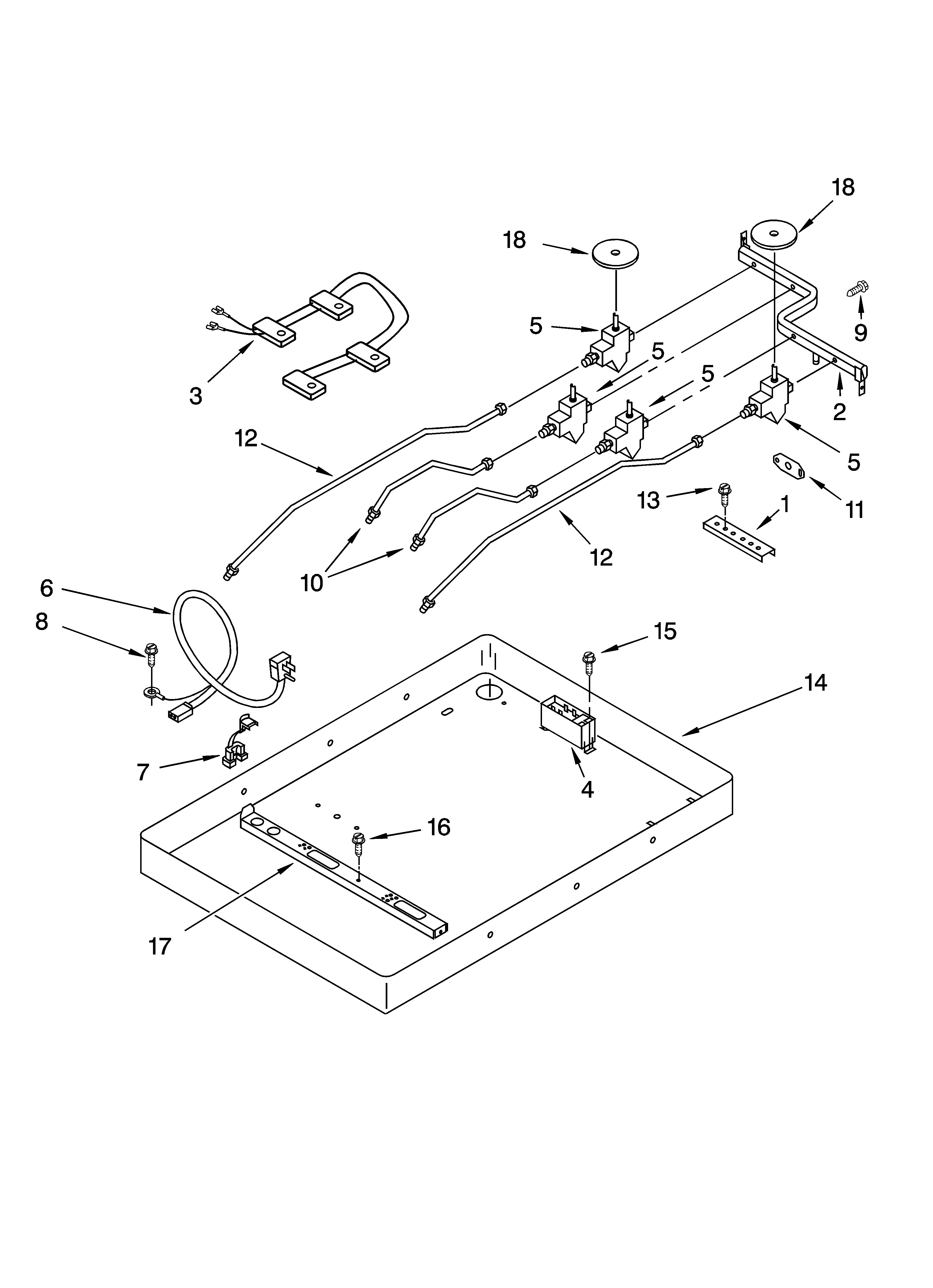 BURNER BOX, GAS VALVES, AND SWITCHES