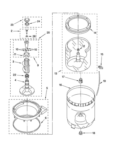 Agitator, basket and tub parts