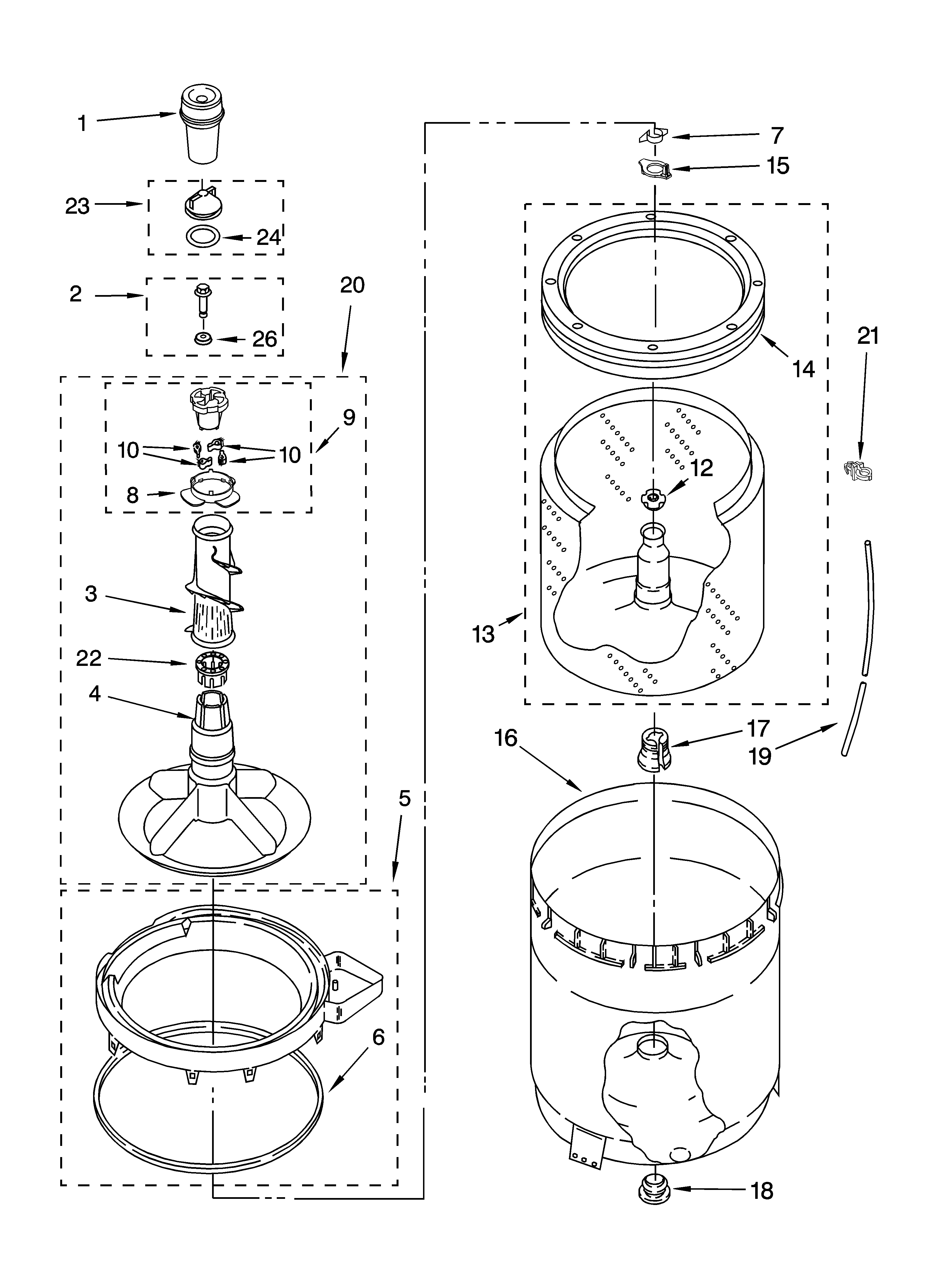 Agitator, basket and tub parts