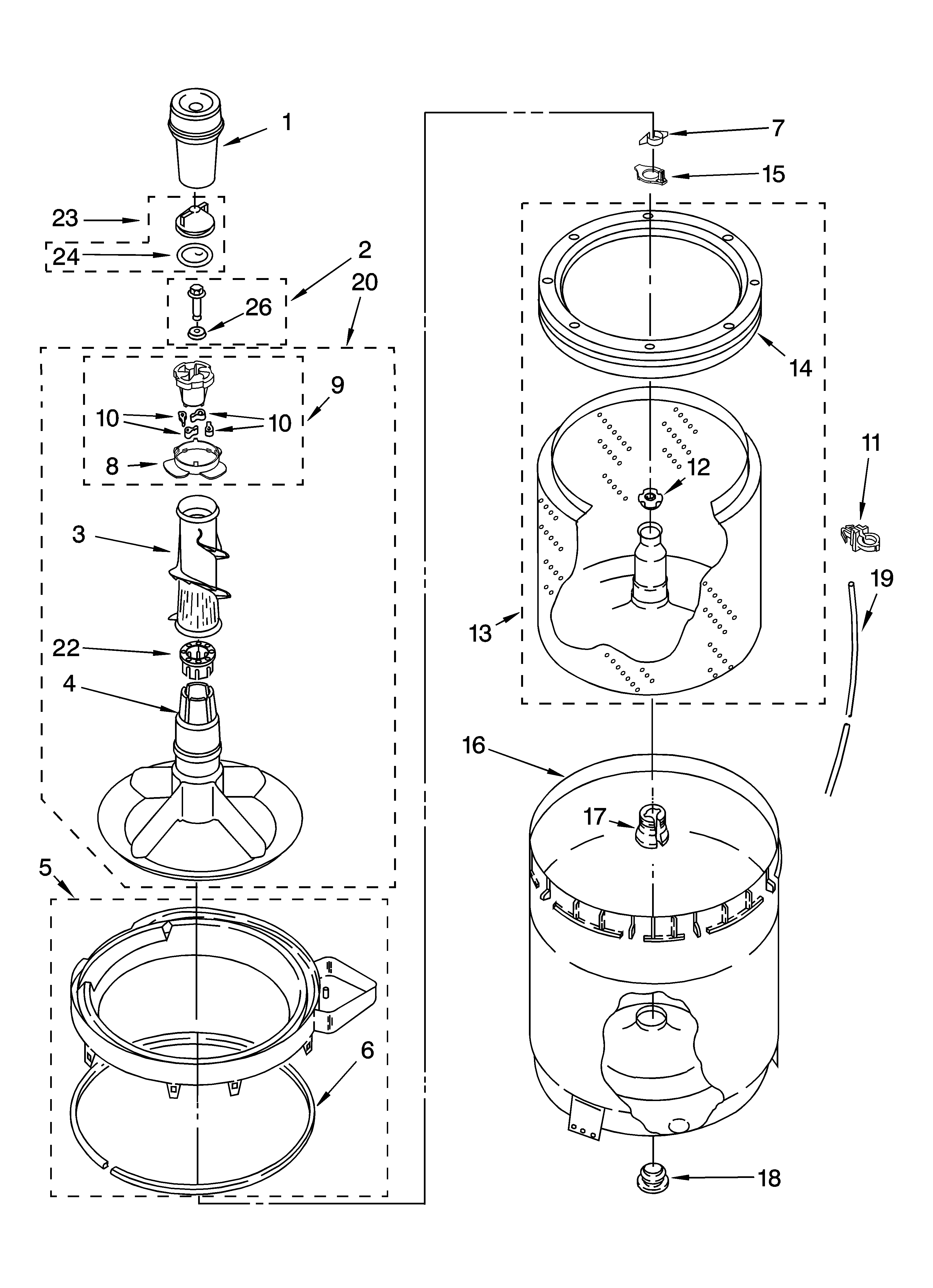 Agitator, basket and tub parts