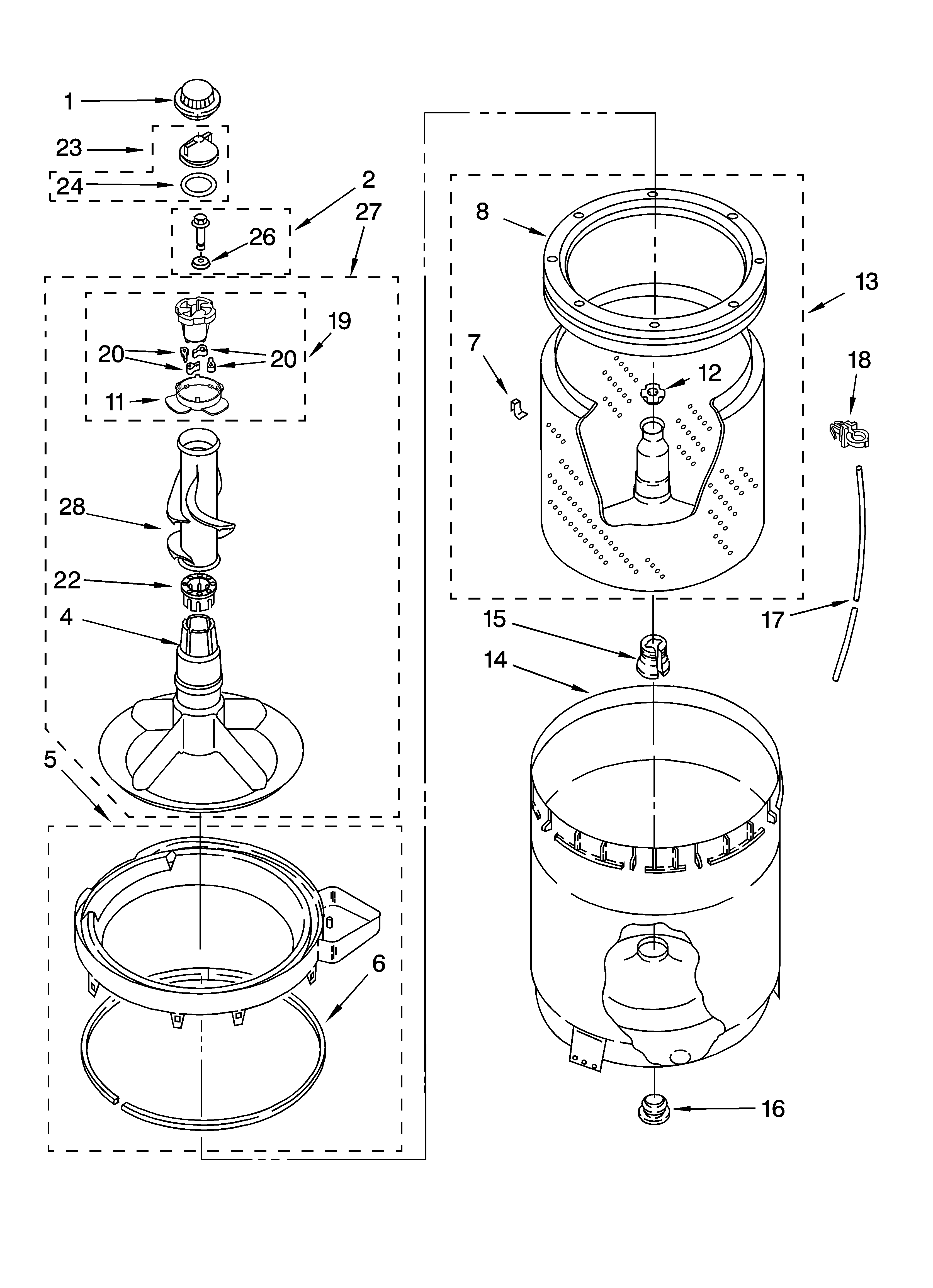 Agitator, basket and tub parts