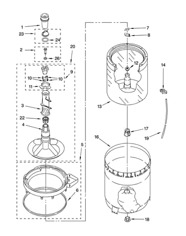 Agitator, basket and tub parts