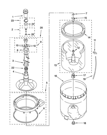 Agitator, basket and tub parts