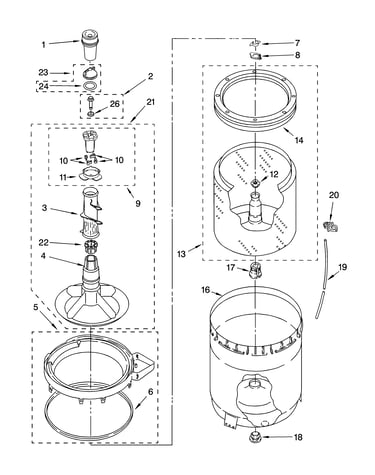 Agitator, basket and tub parts