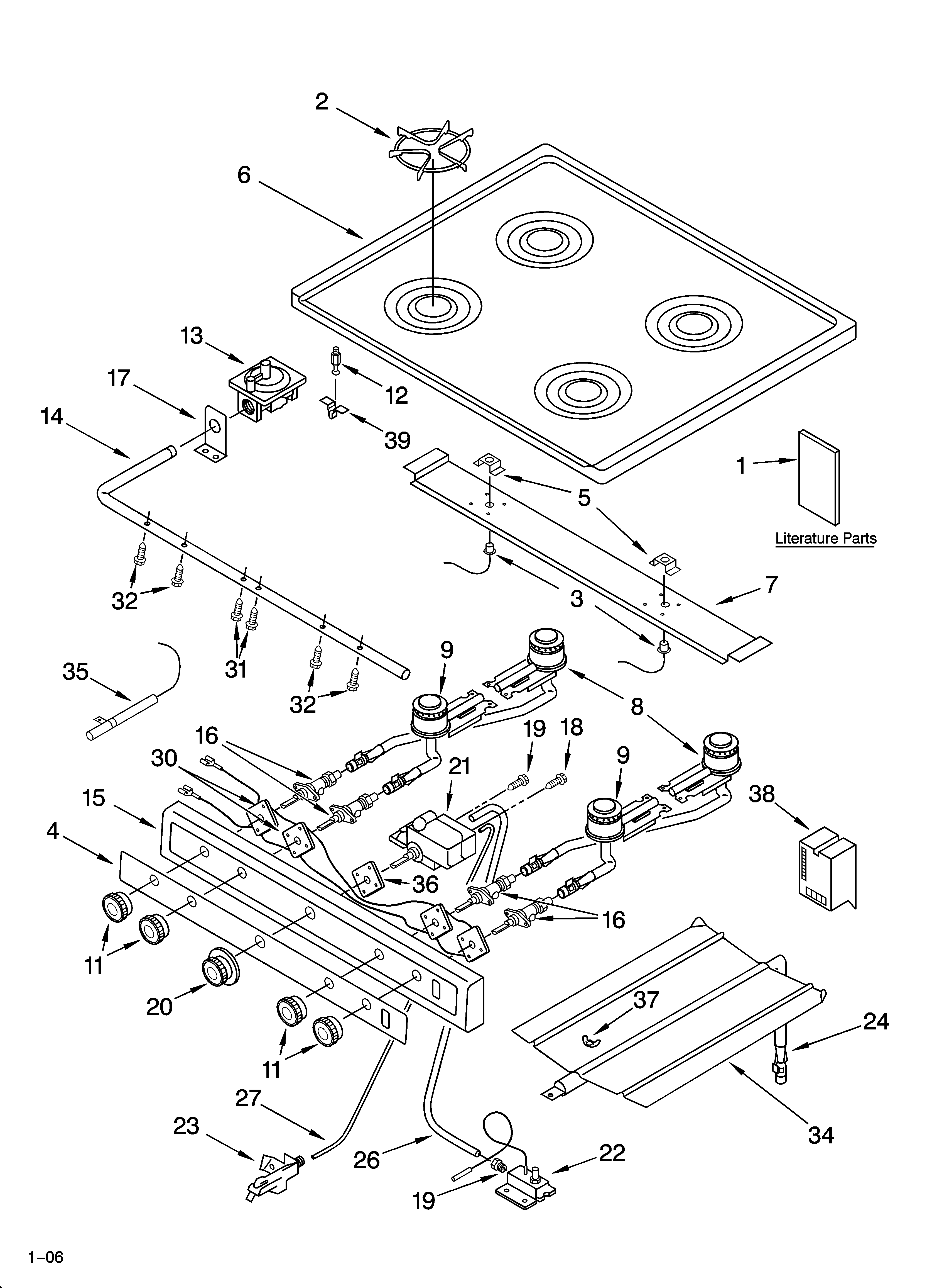 Cooktop and mandifold parts