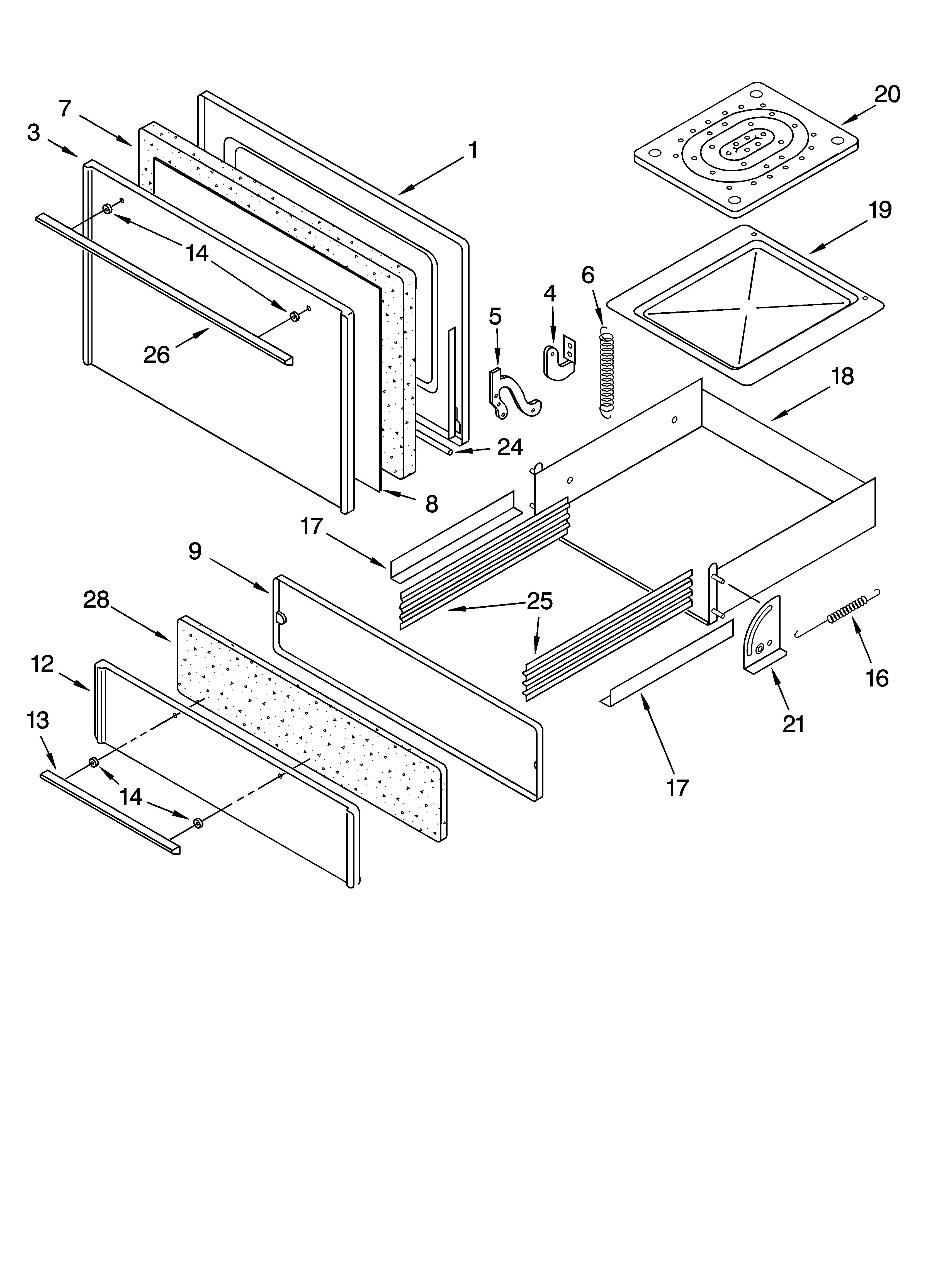 Oven door and broiler parts