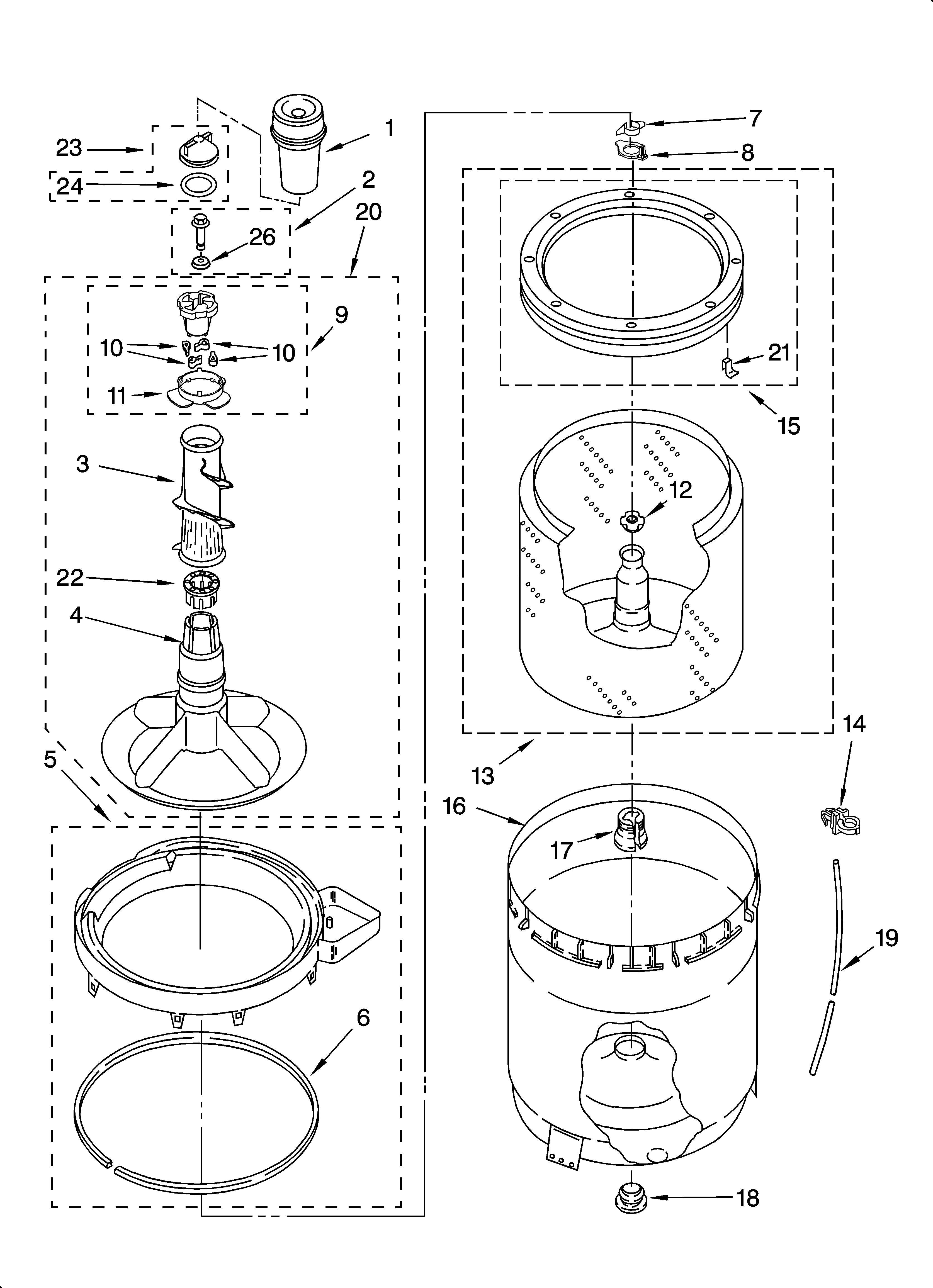 Agitator, basket and tub parts