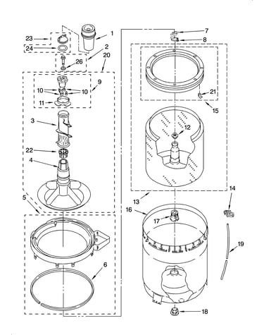 Agitator, basket and tub parts