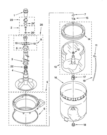 Agitator, basket and tub parts
