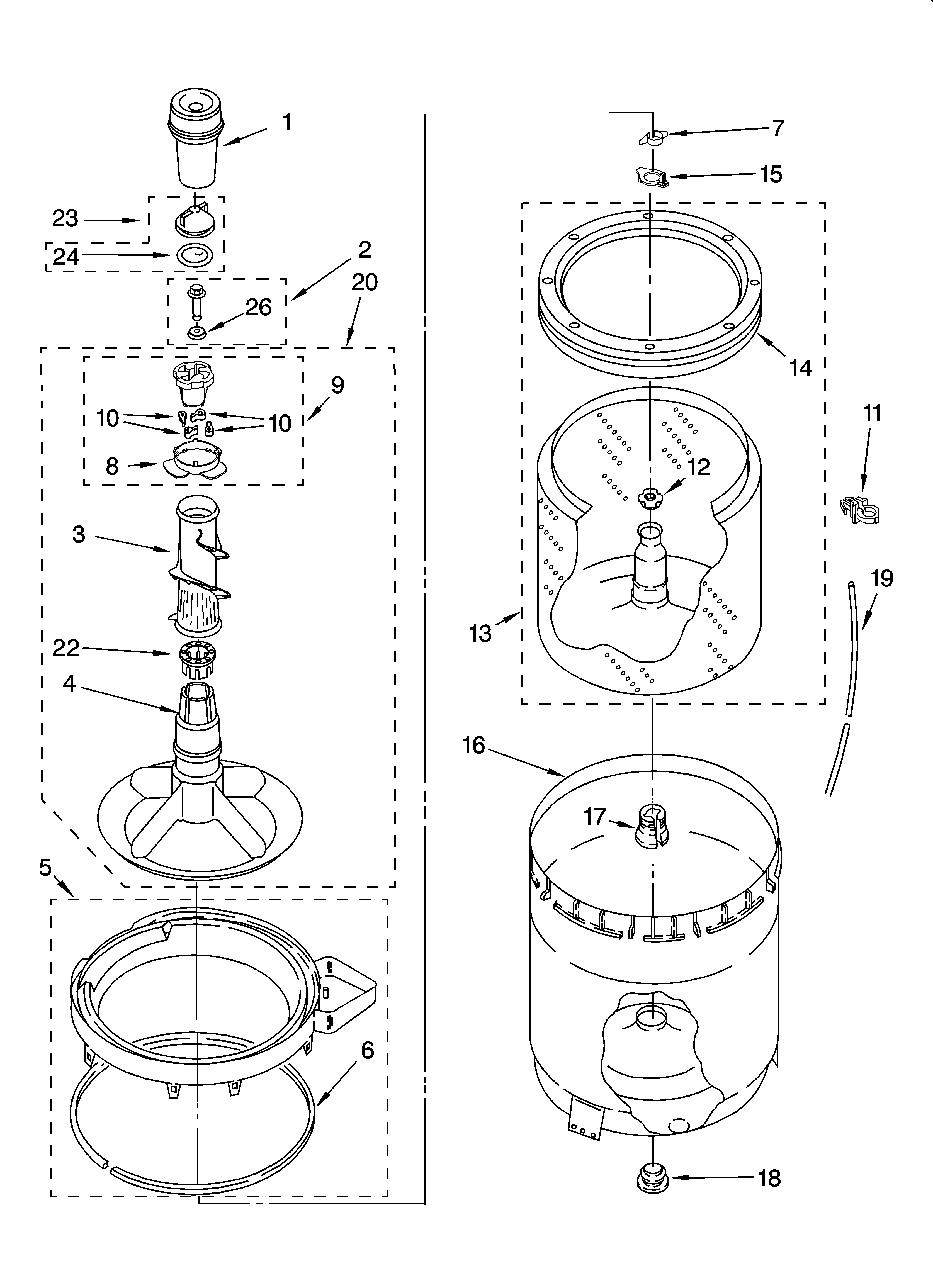 Agitator, basket and tub parts