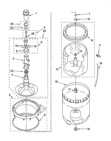 Agitator, basket and tub parts