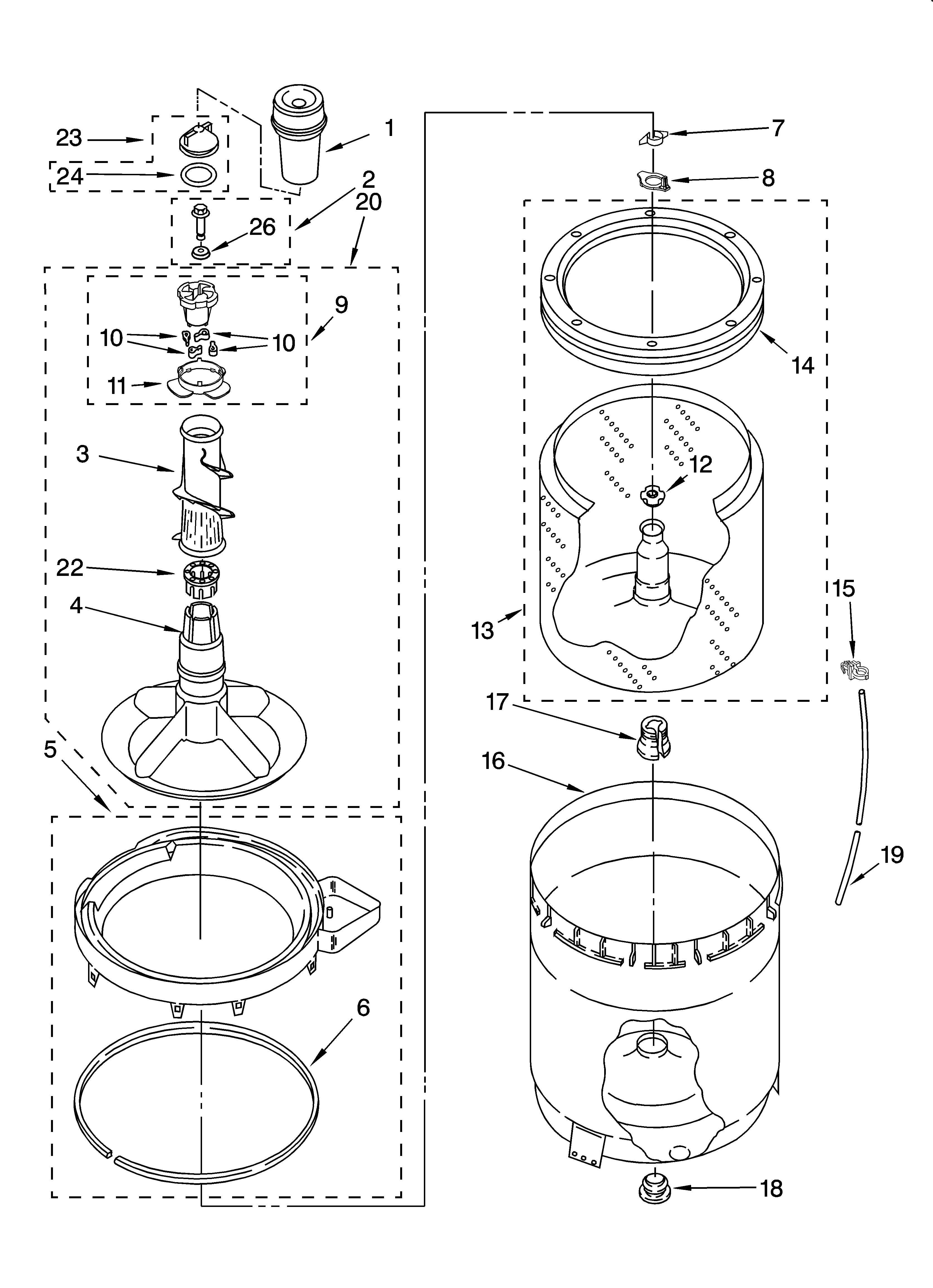 Agitator, basket and tub parts