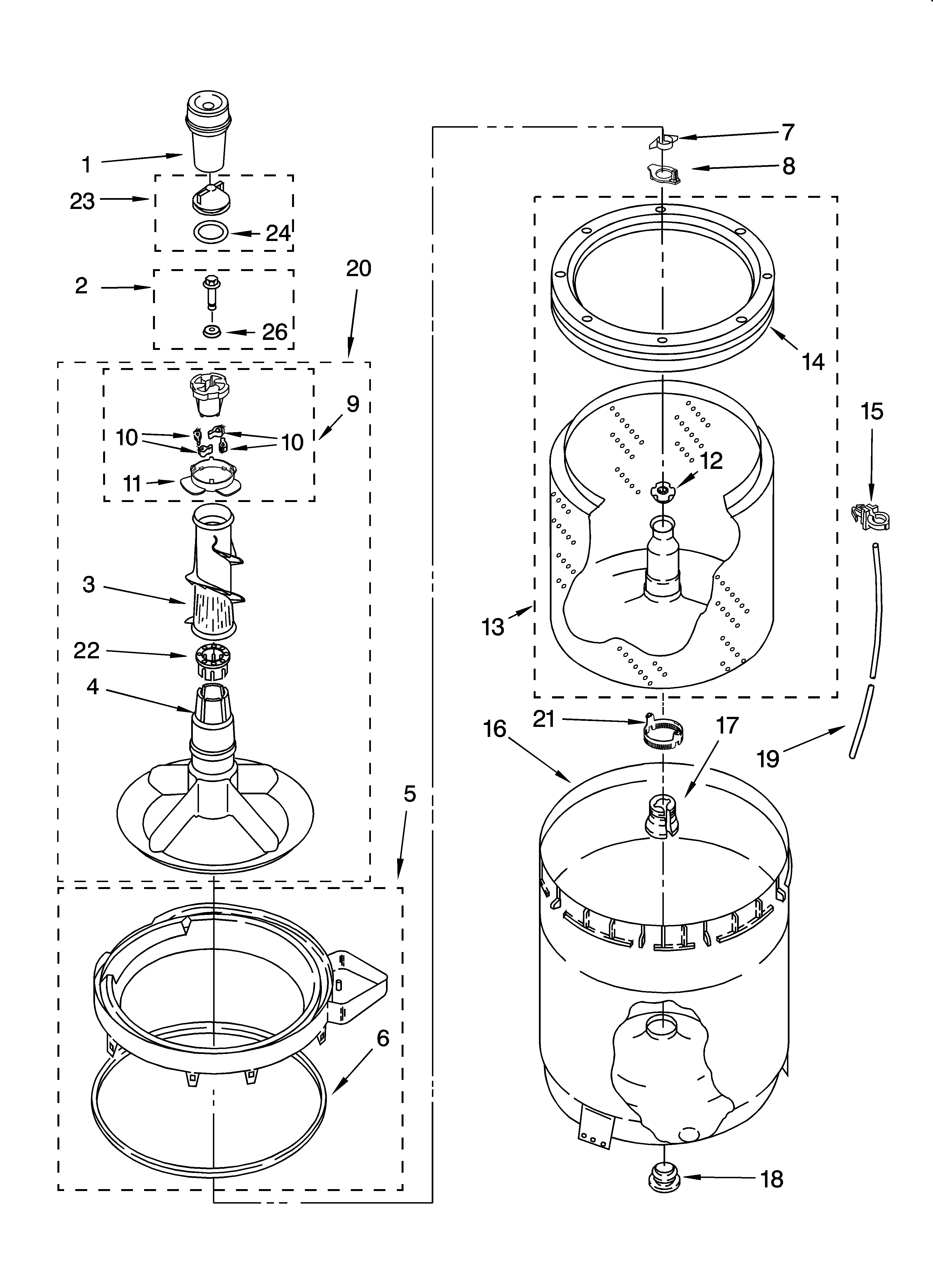 Agitator, basket and tub parts