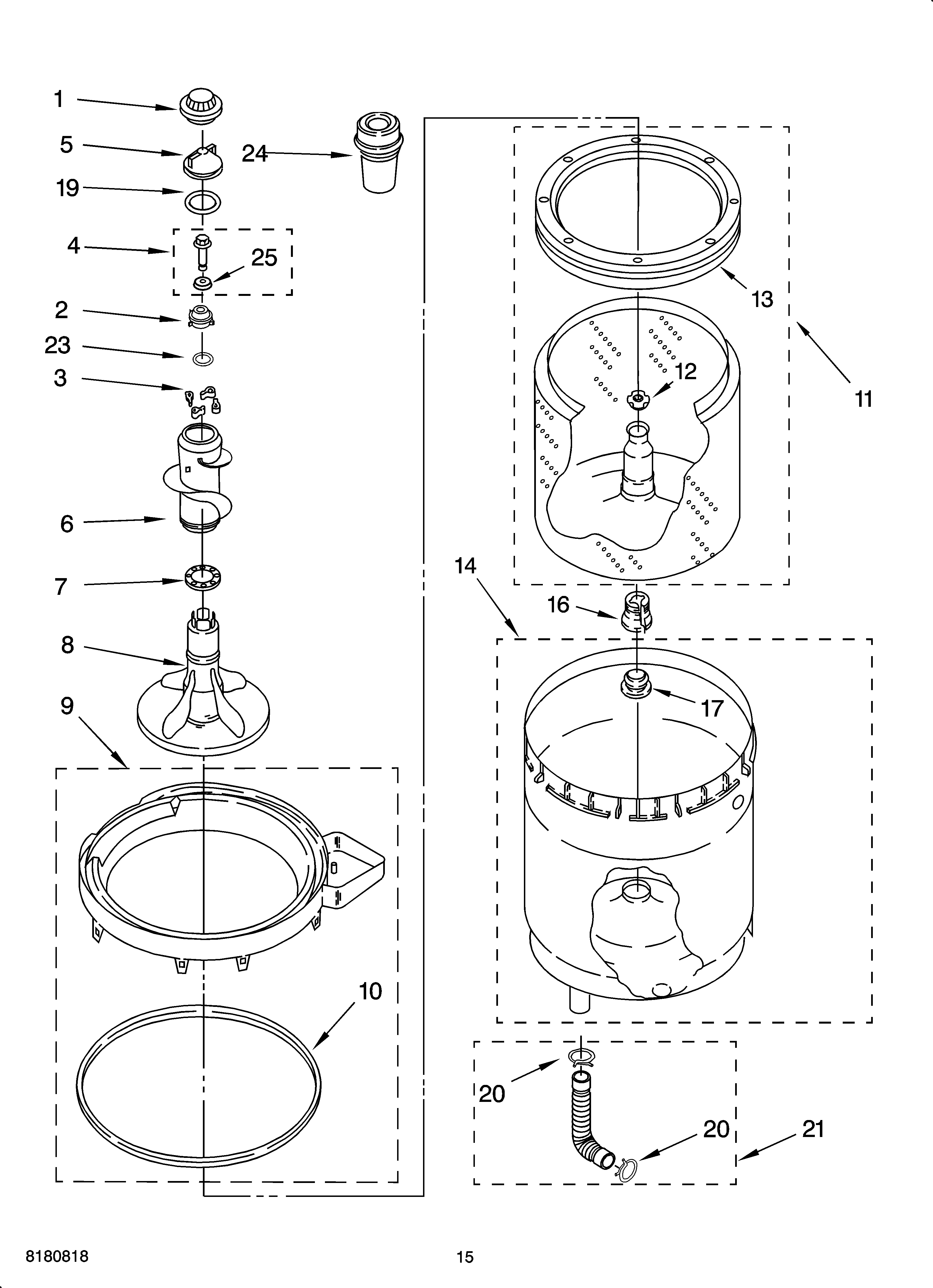 Agitator, basket and tub parts