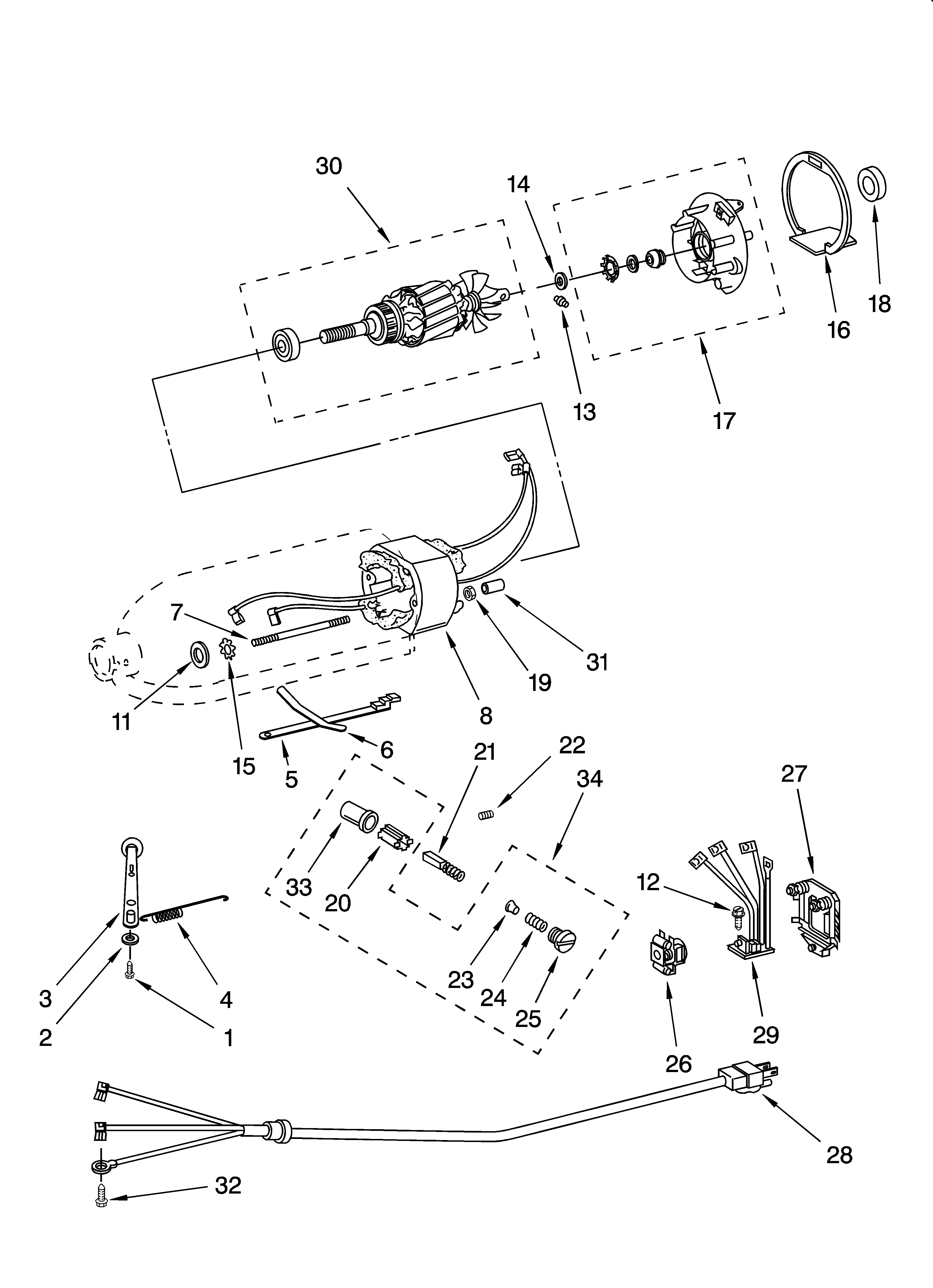 Motor and control parts, accessory parts