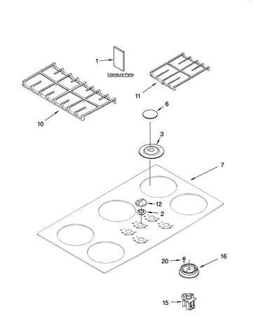 Cooktop, burner and grate parts