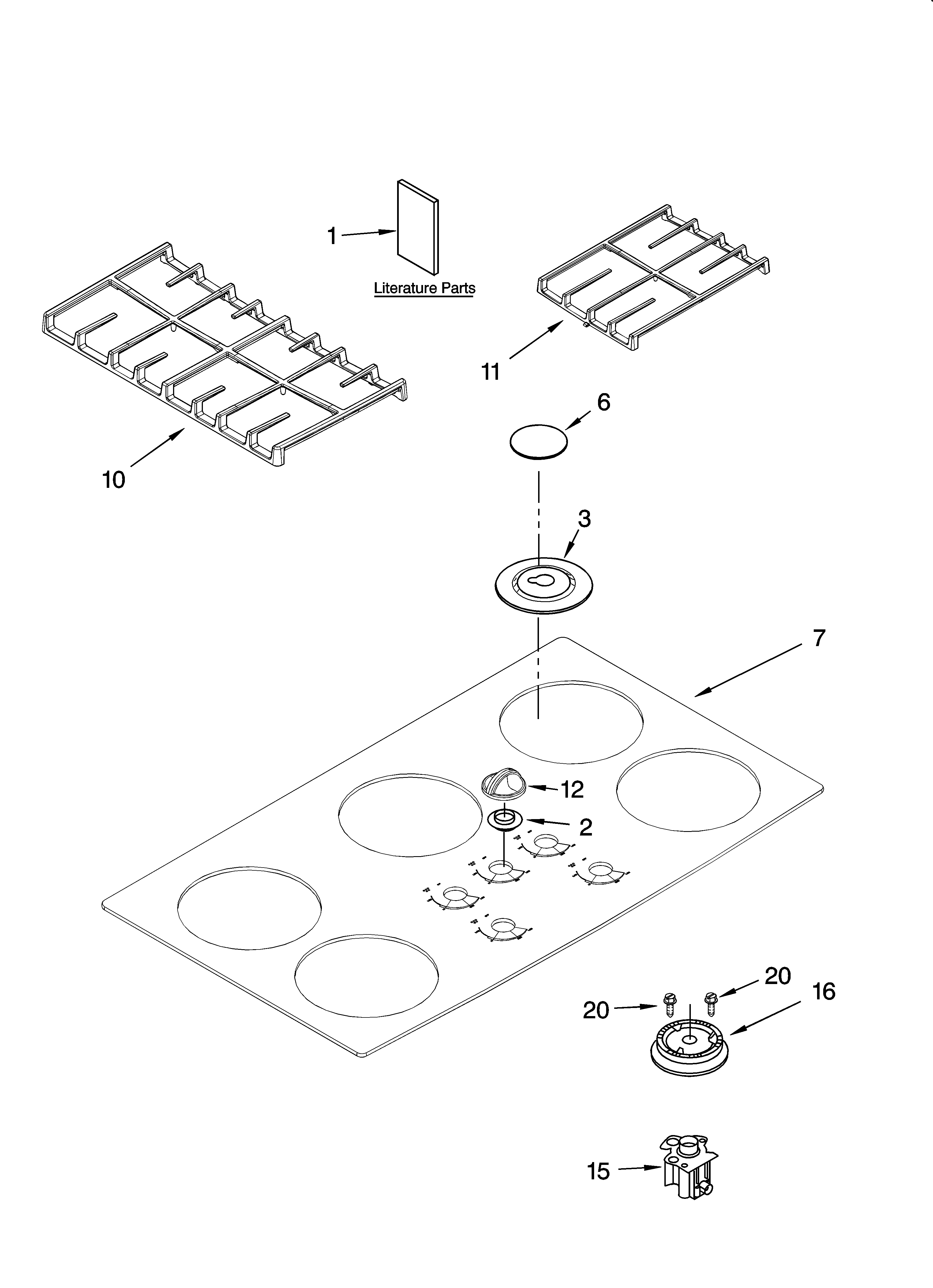 Cooktop, burner and grate parts