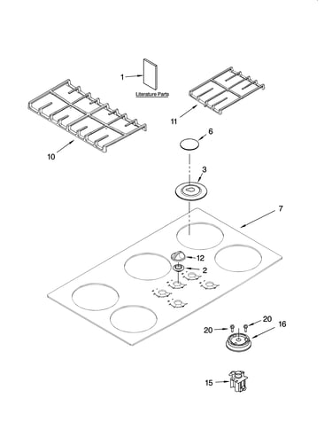 Cooktop, burner and grate parts