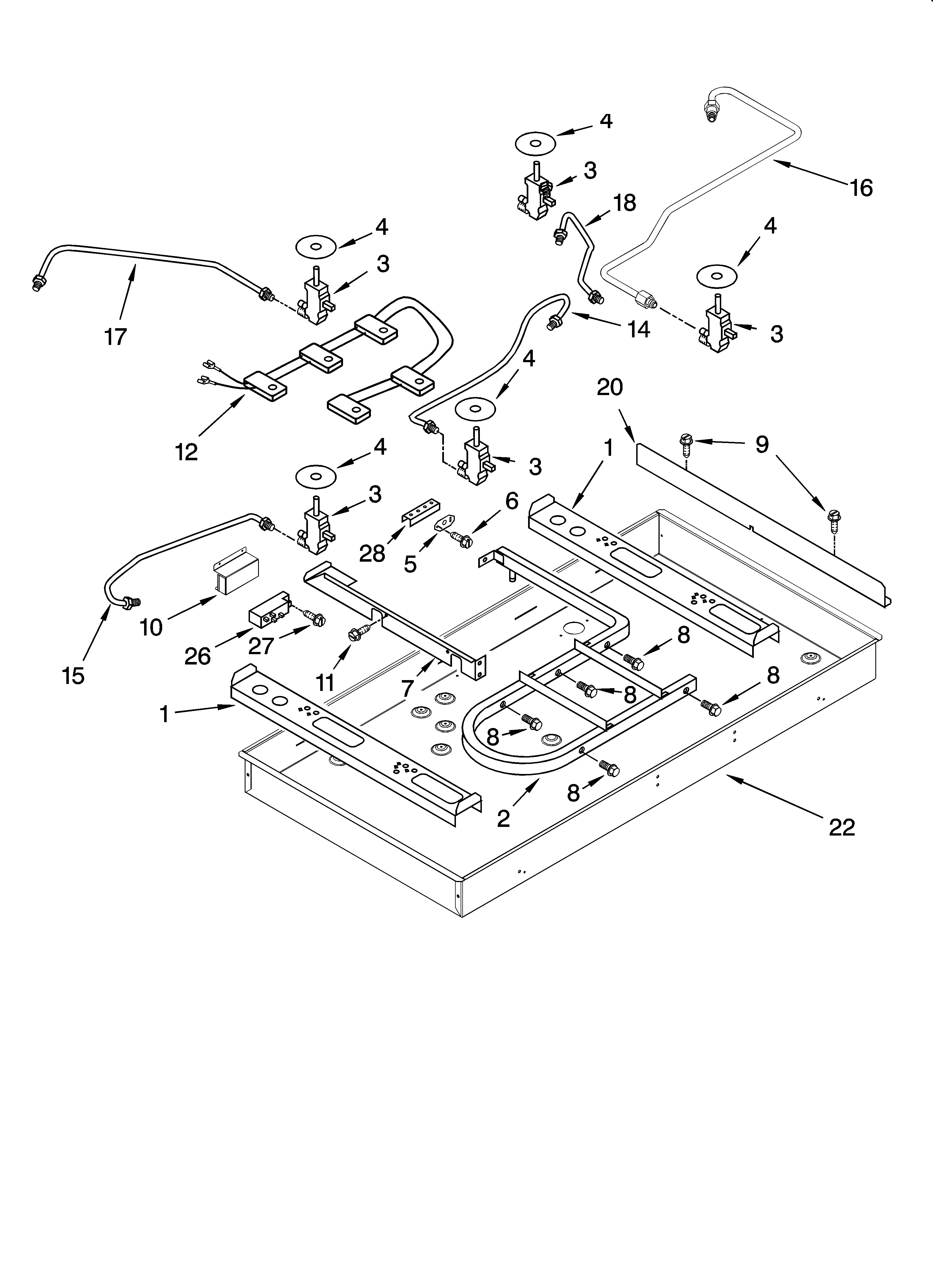 Burner box, gas valves, and switches, optional parts (