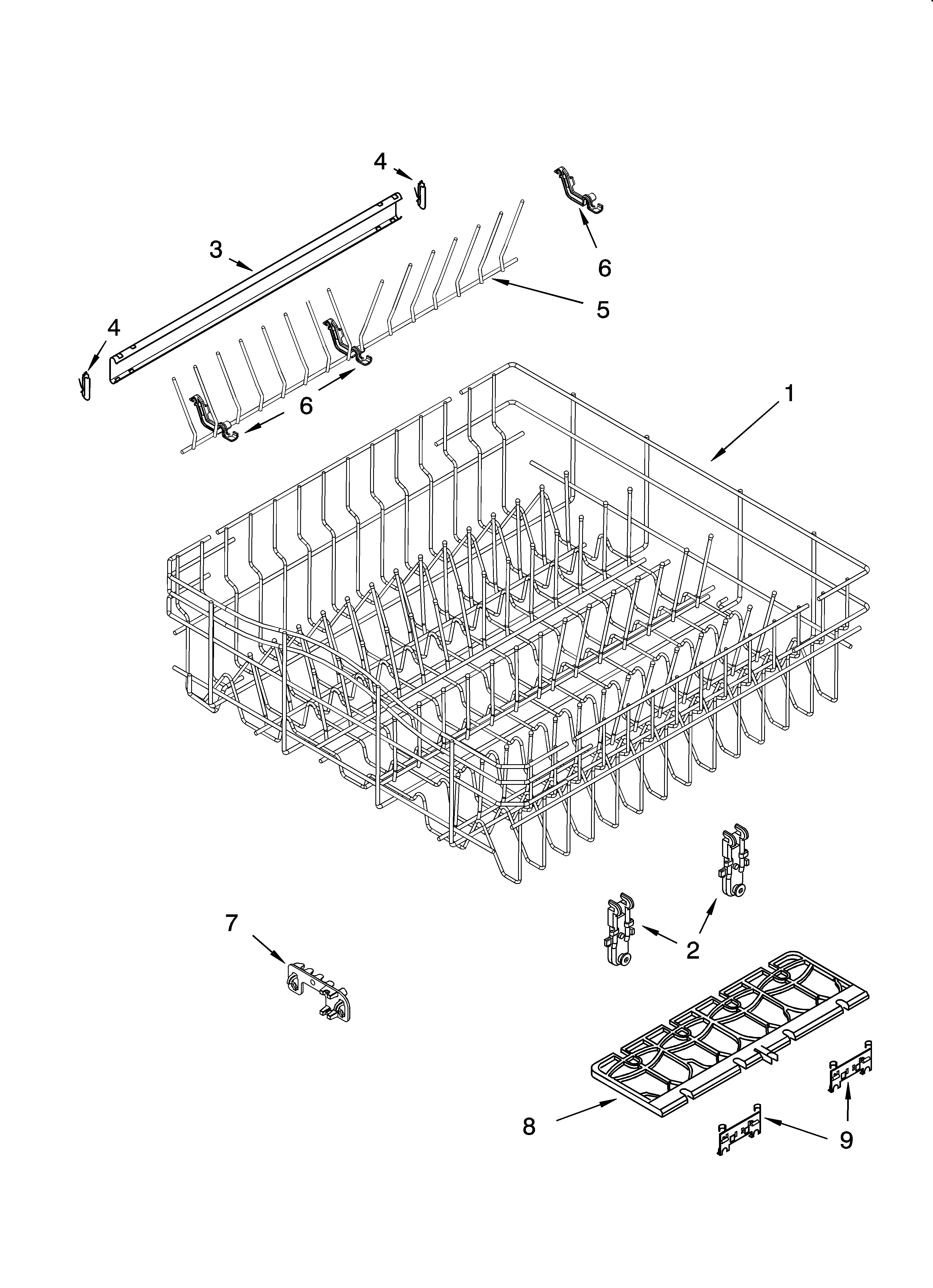 Upper rack and track parts