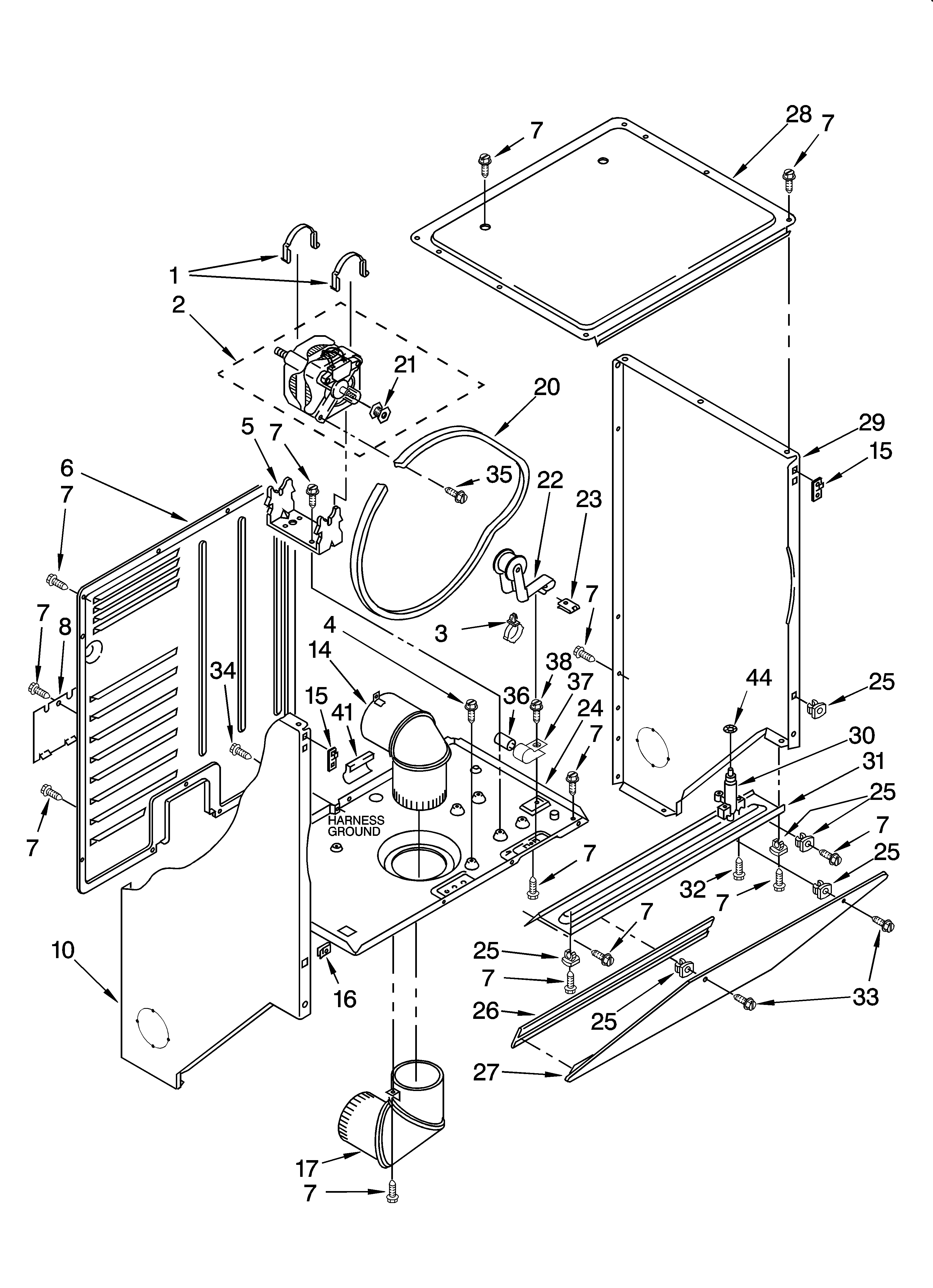 Dryer cabinet and motor parts
