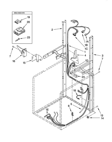 Dryer support and washer harness parts