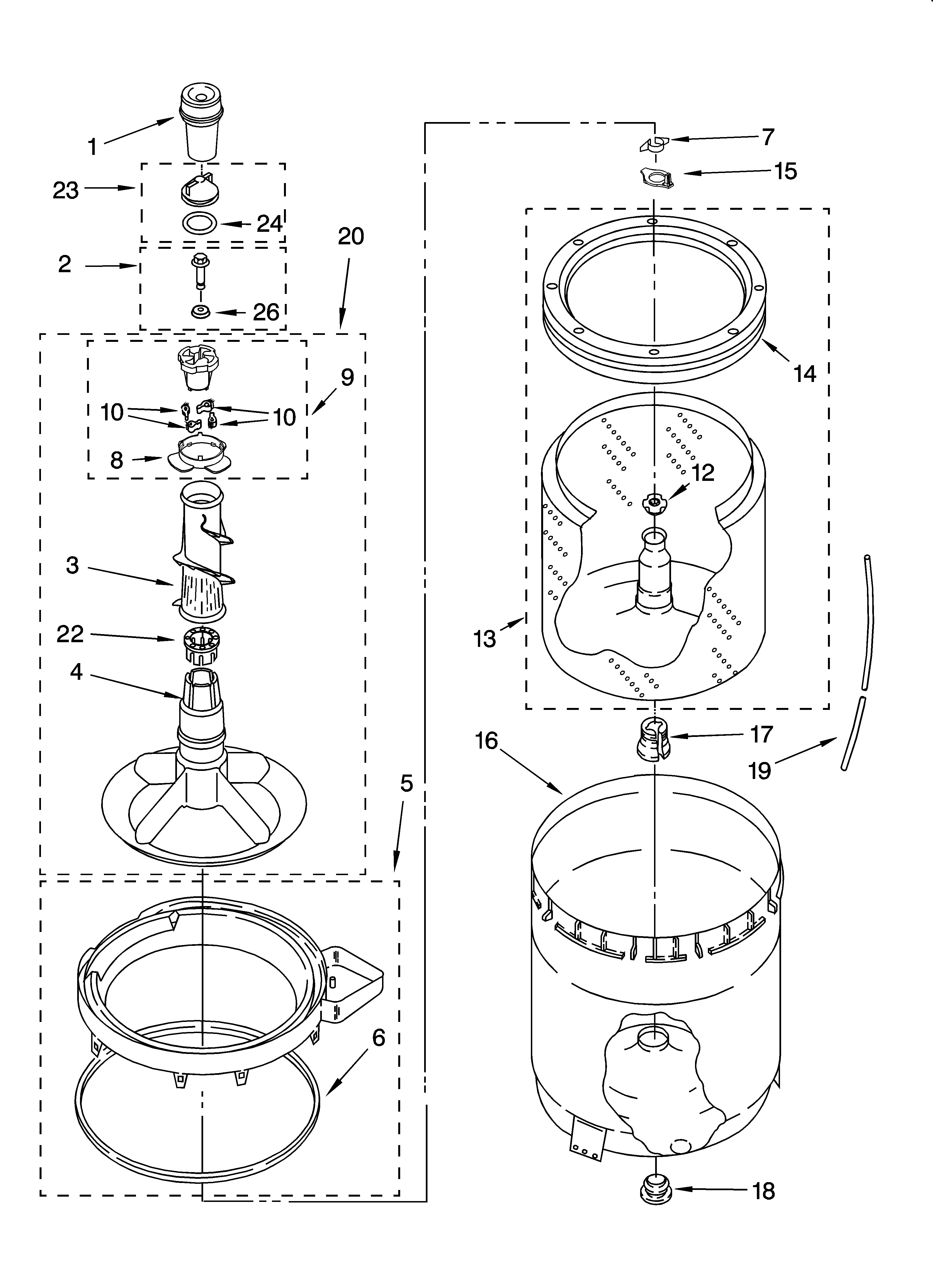 Agitator, basket and tub parts