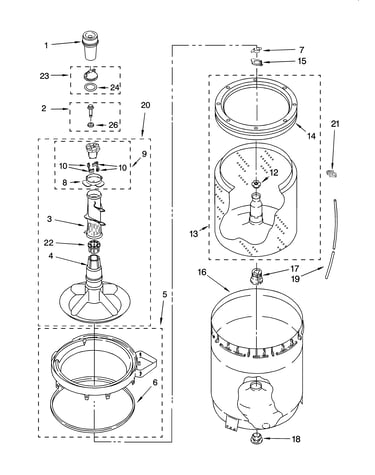 Agitator, basket and tub parts