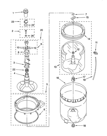 Agitator, basket and tub parts