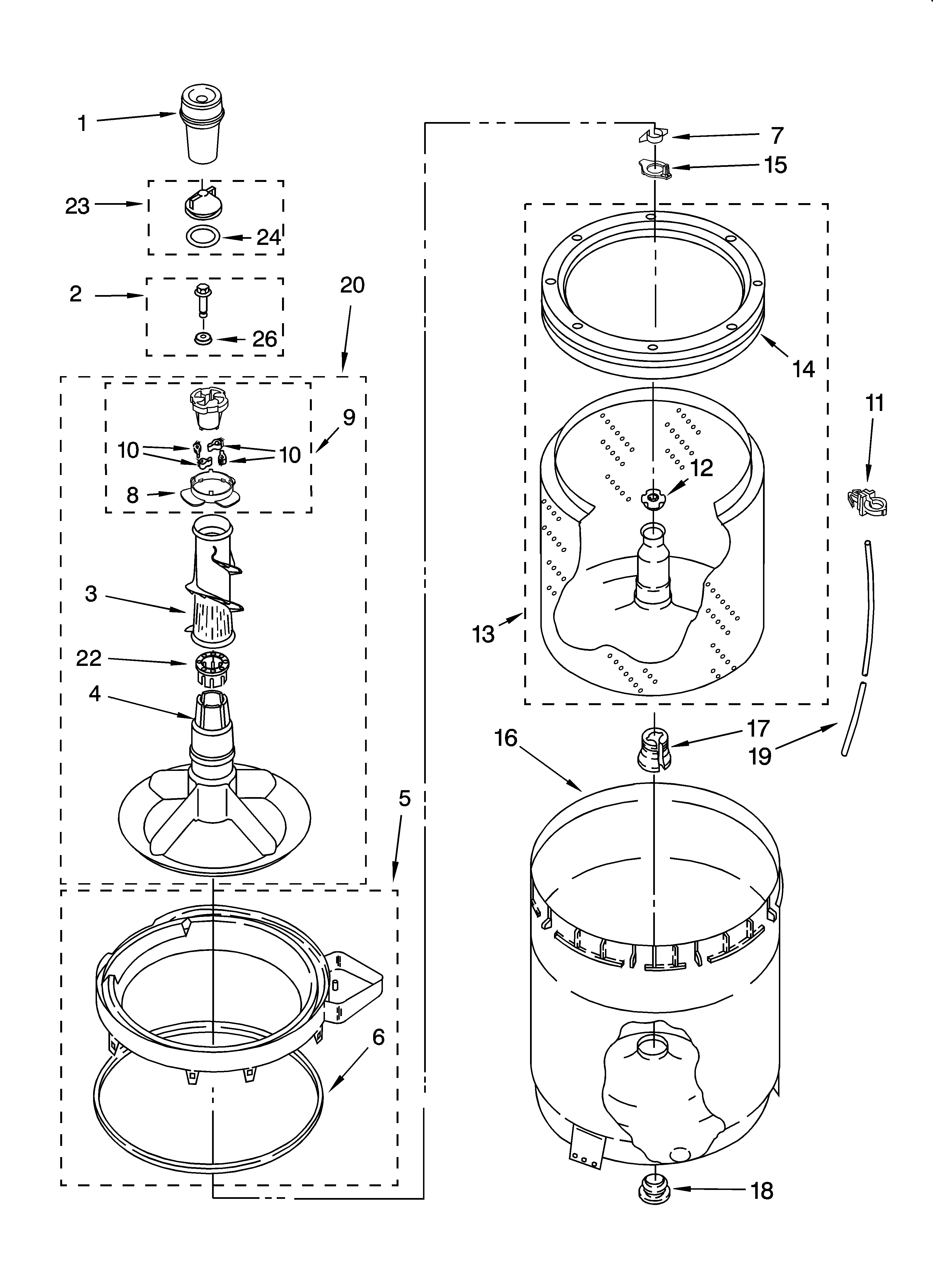 Agitator, basket and tub parts