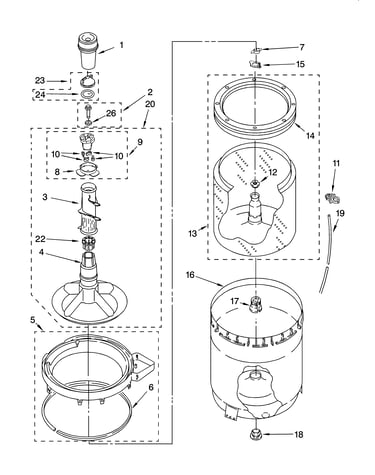 Agitator, basket and tub parts