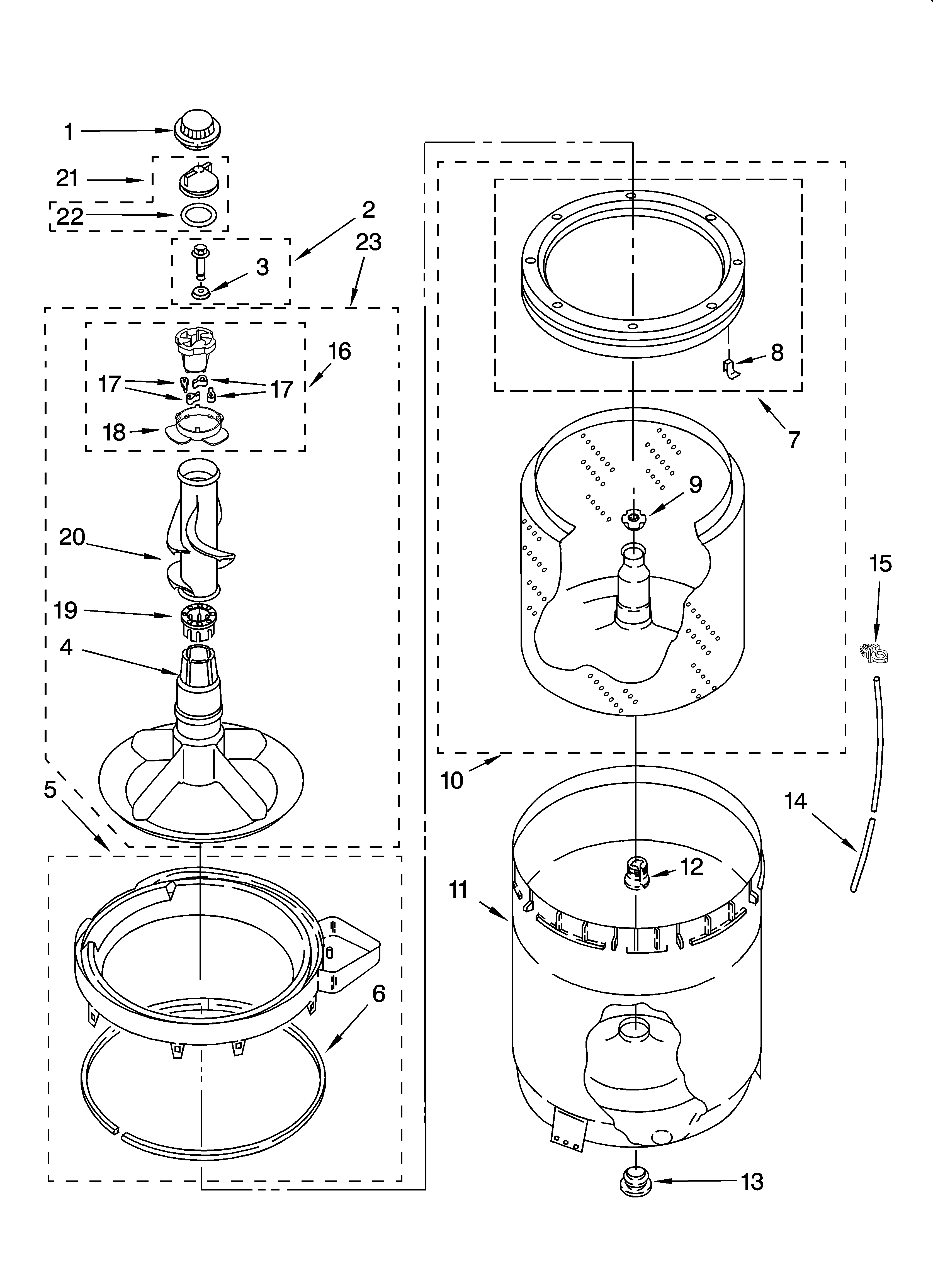 Agitator, basket and tub parts