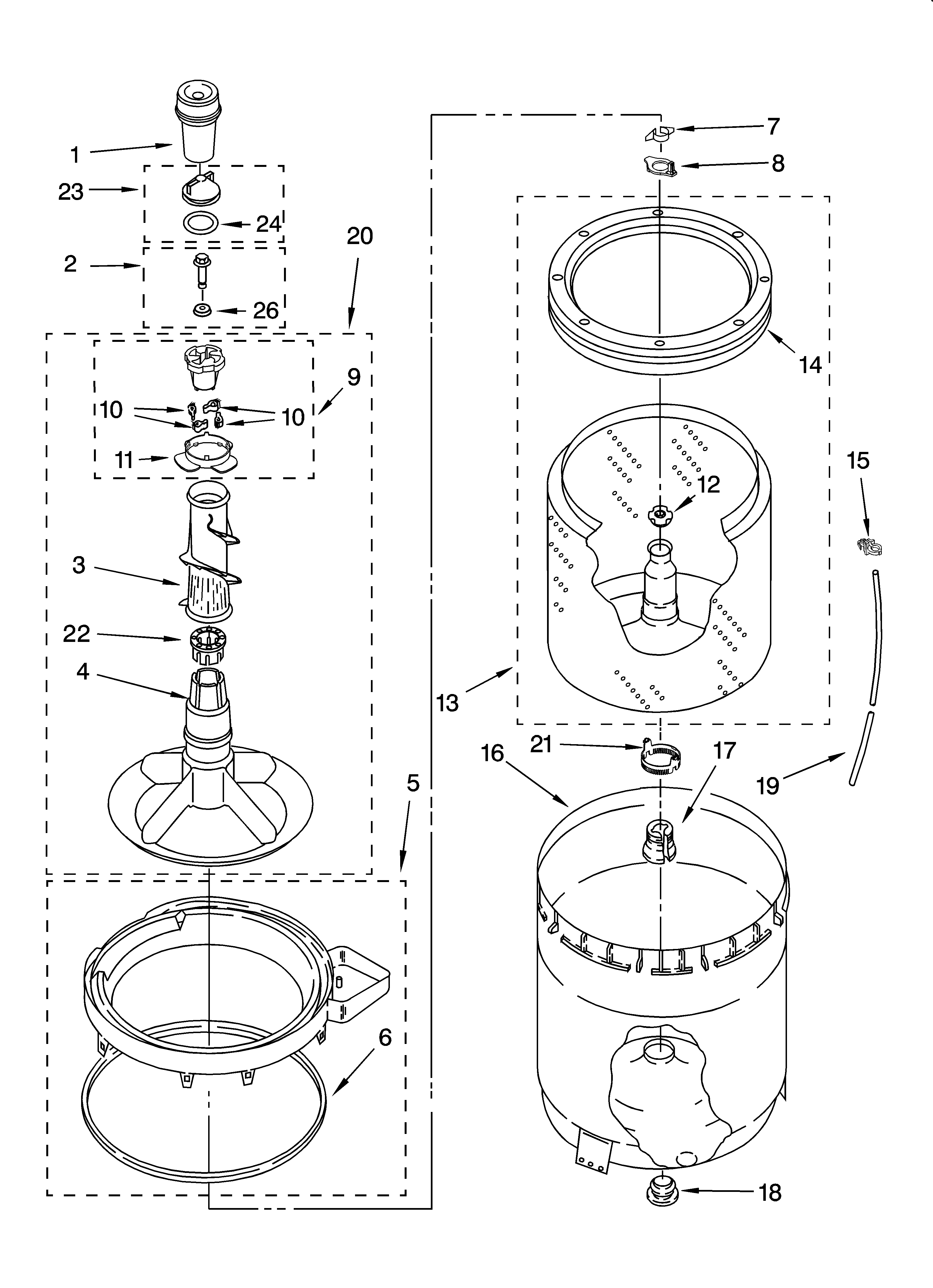 Agitator, basket and tub parts