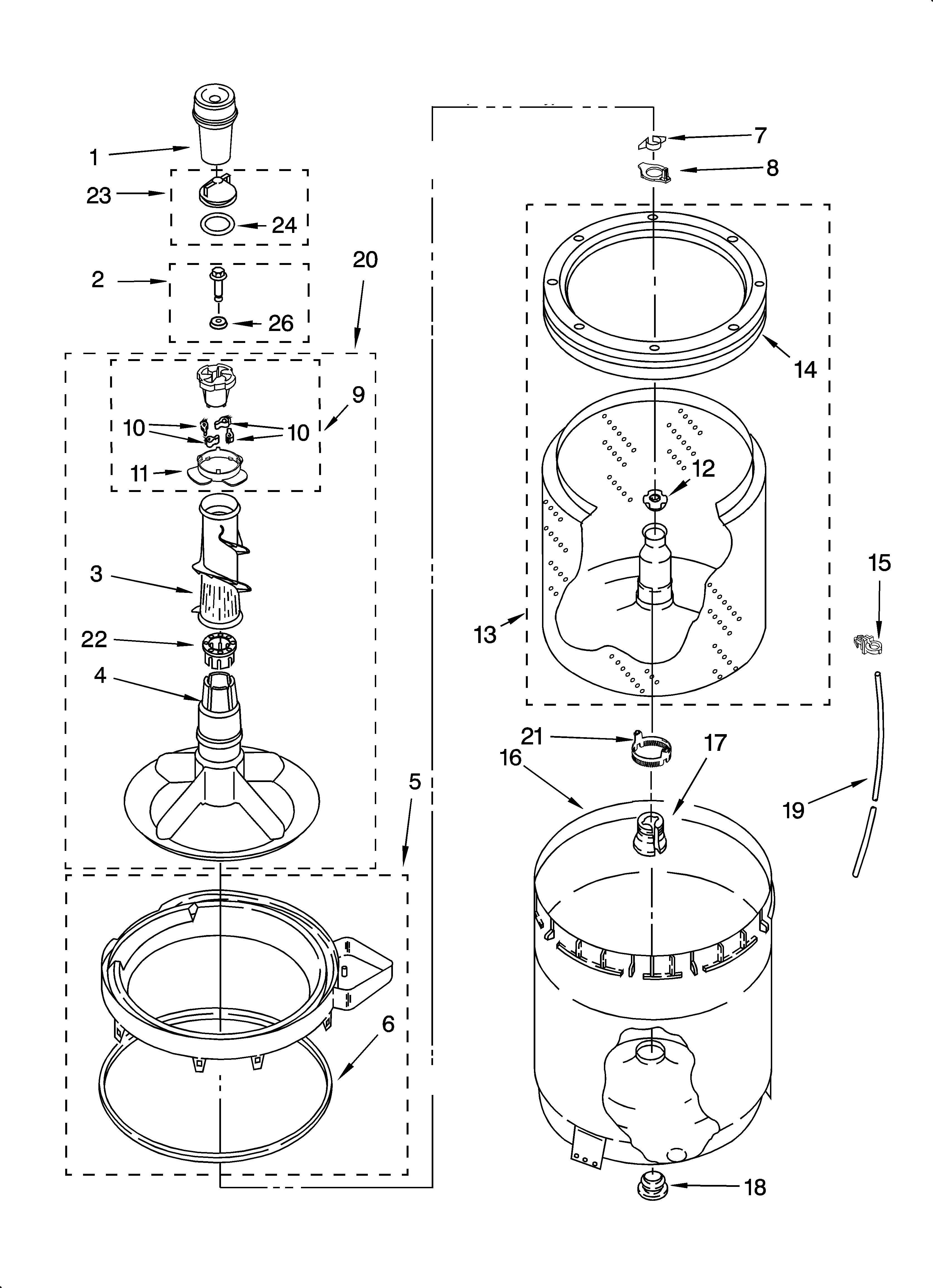 Agitator, basket and tub parts
