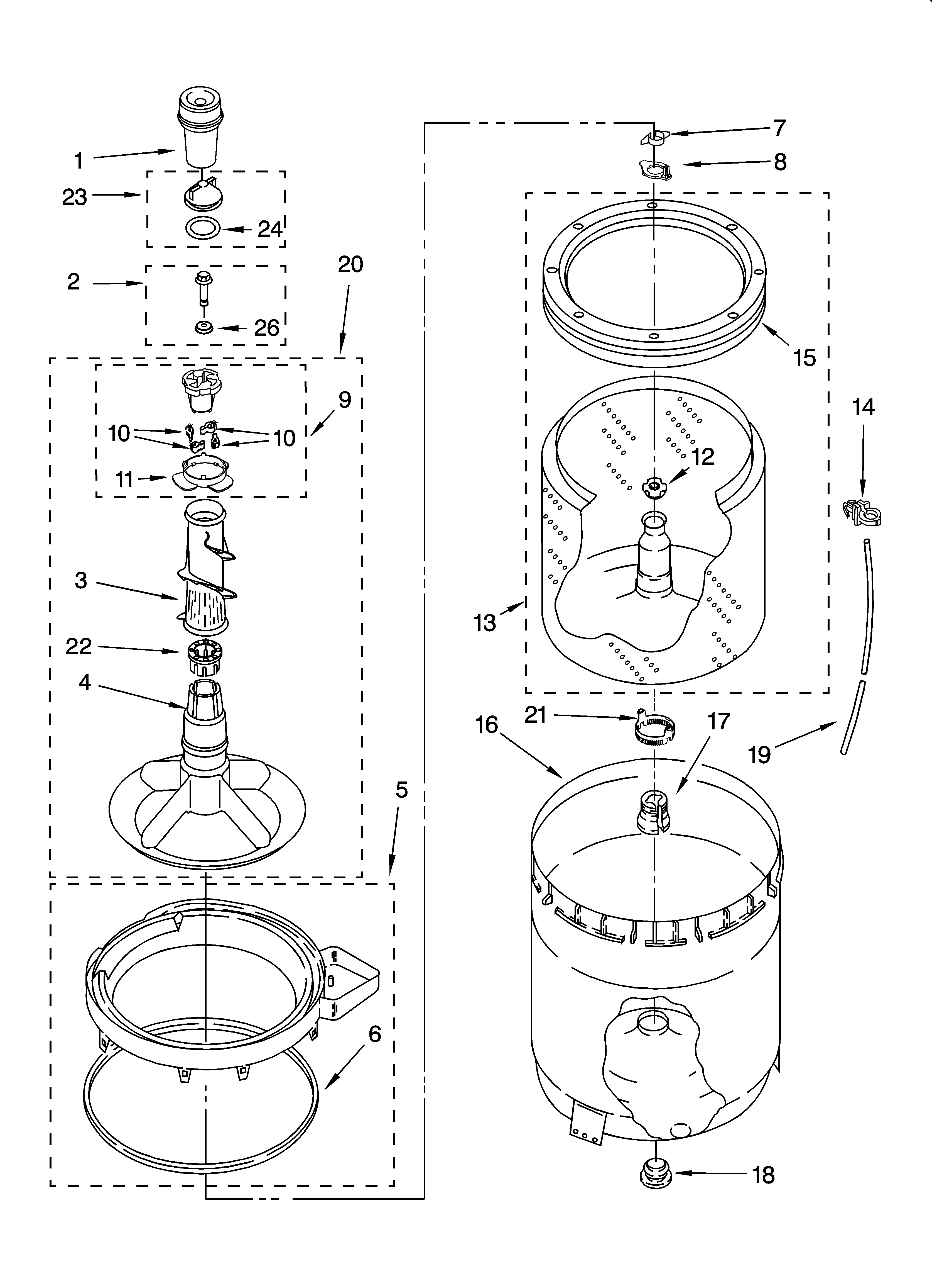 Agitator, basket and tub parts