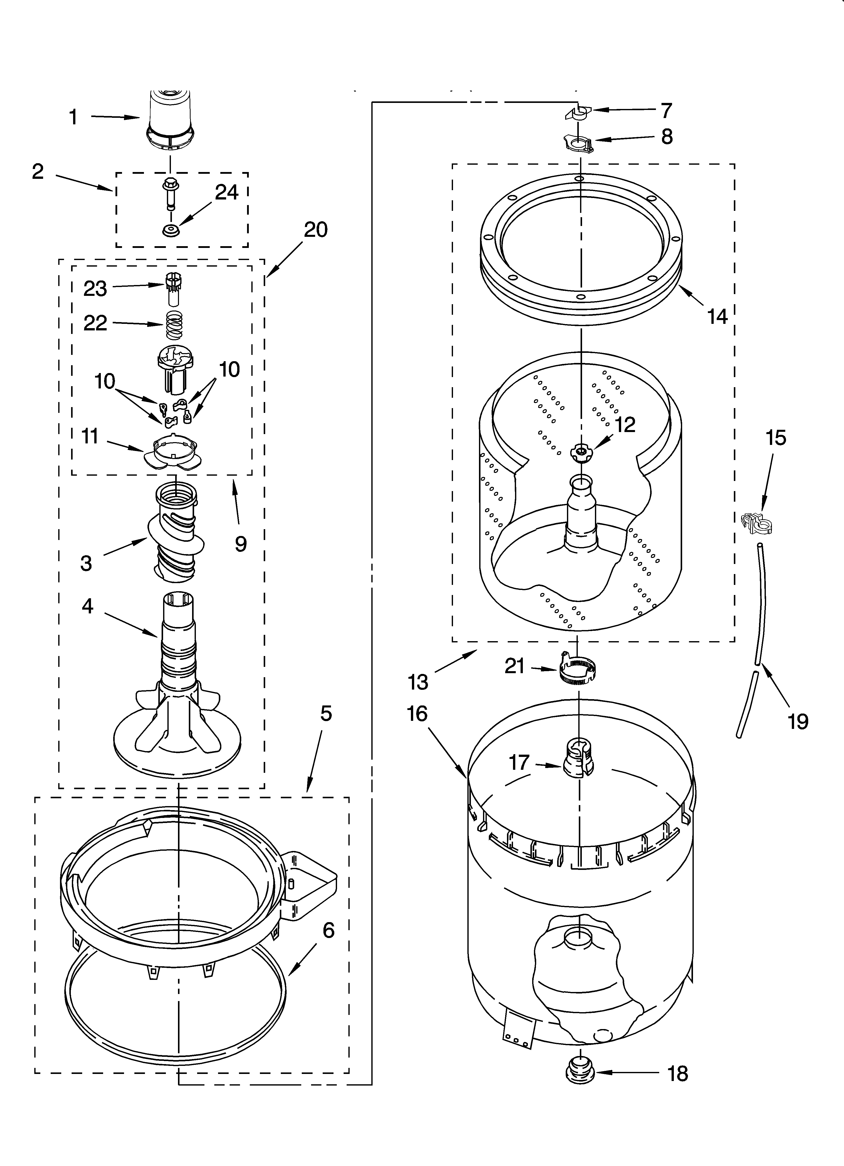 Agitator, basket and tub parts