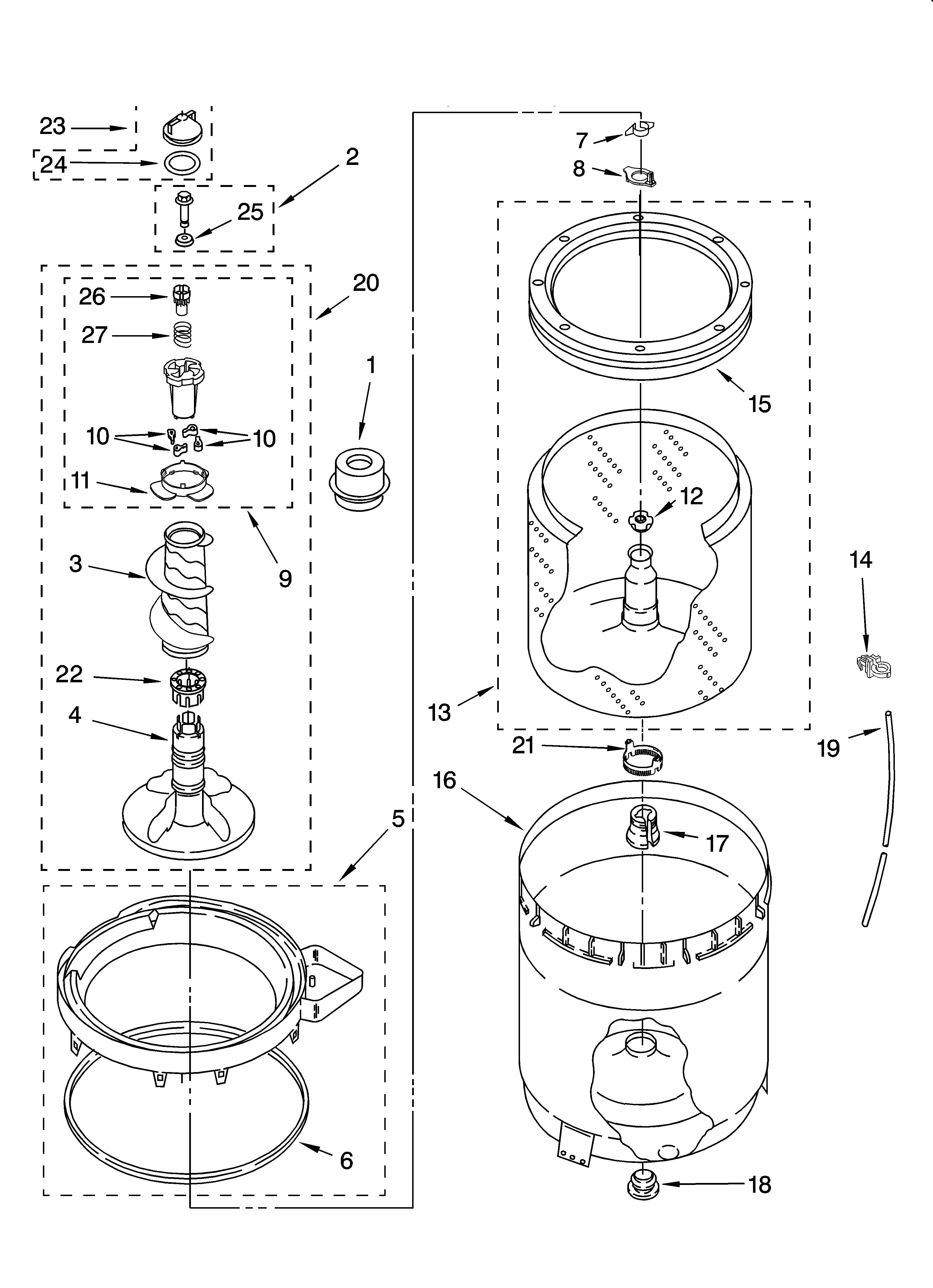 Agitator, basket and tub parts
