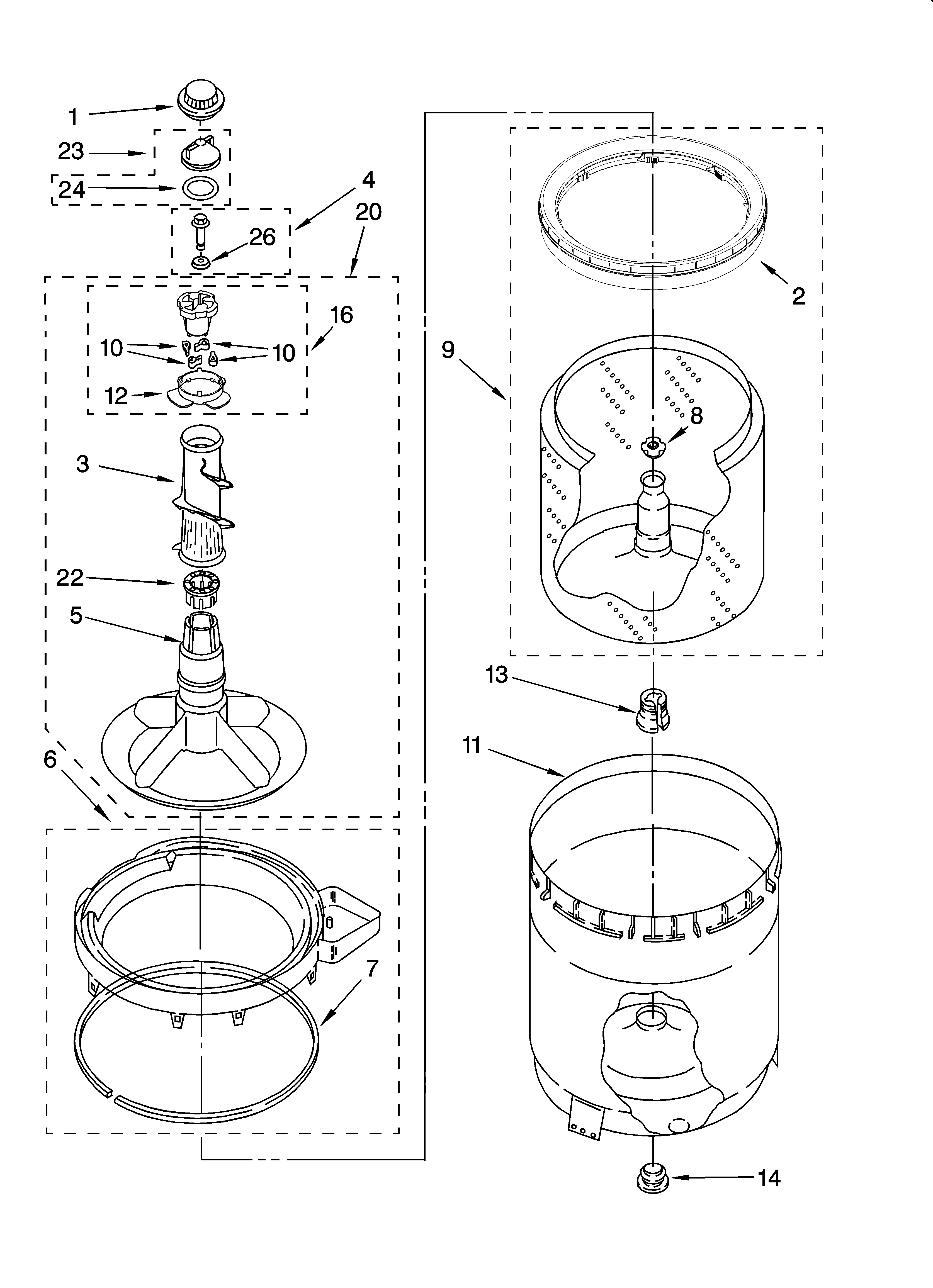 Agitator, basket and tub parts