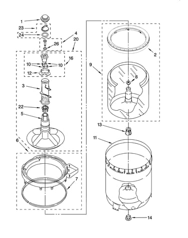Agitator, basket and tub parts