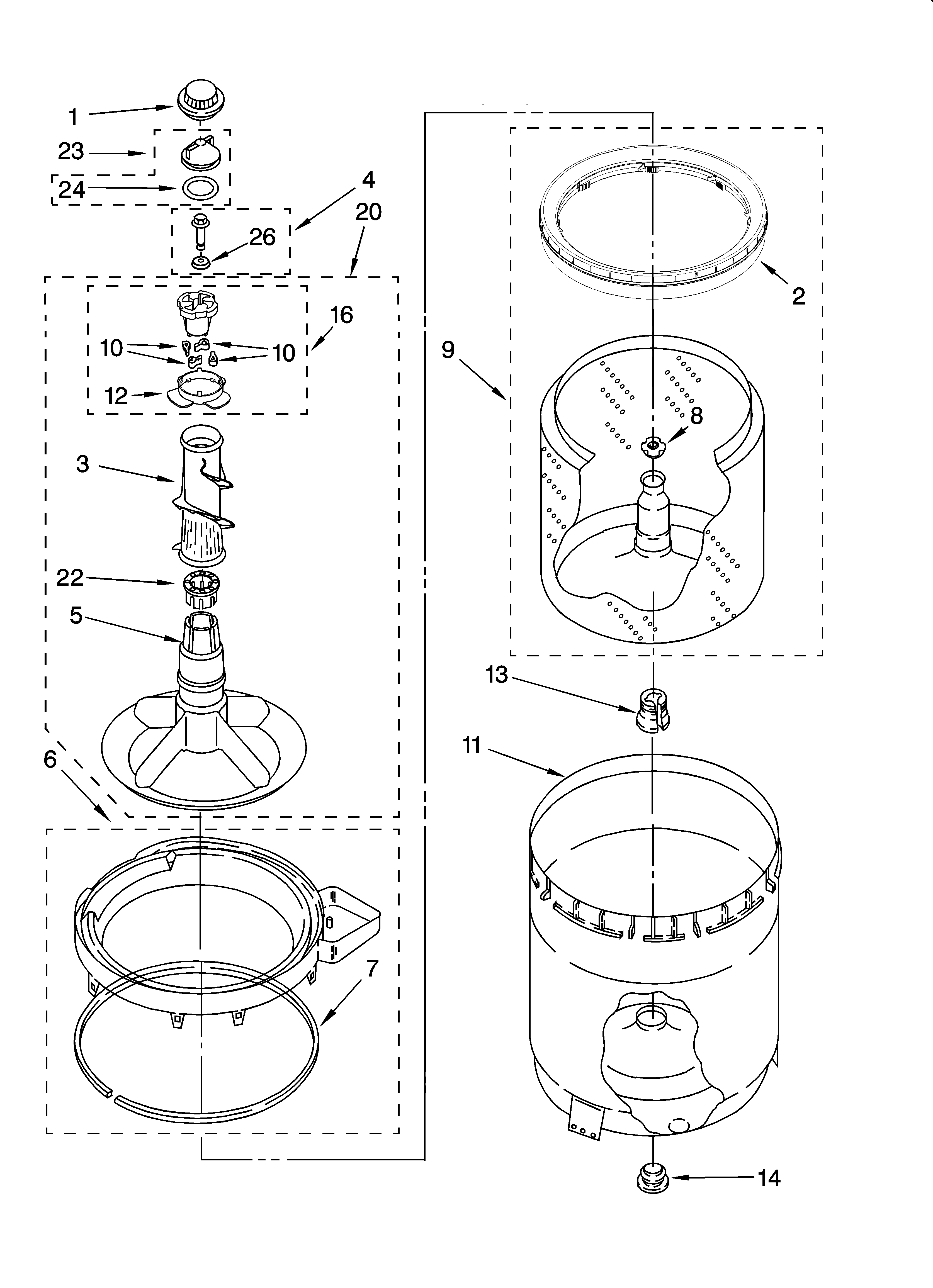 Agitator, basket and tub parts