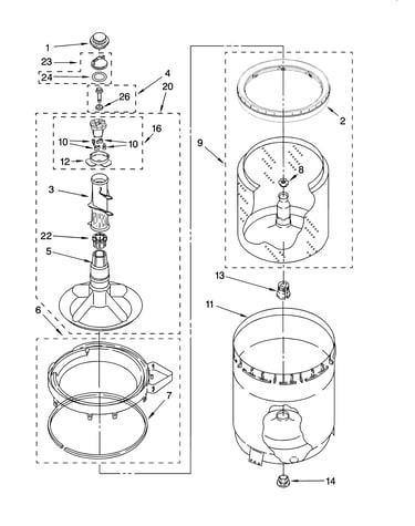 Agitator, basket and tub parts