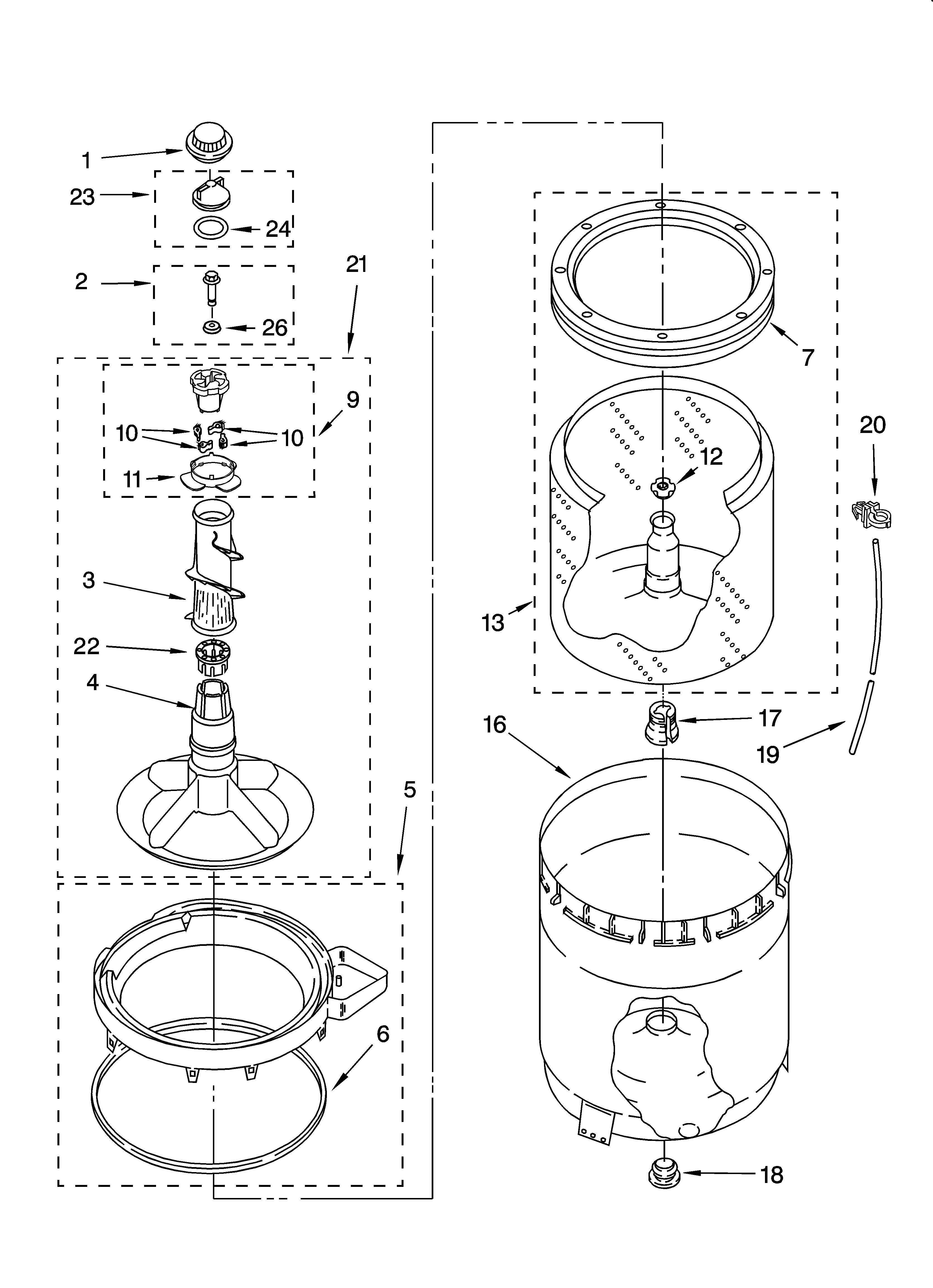 Agitator, basket and tub parts