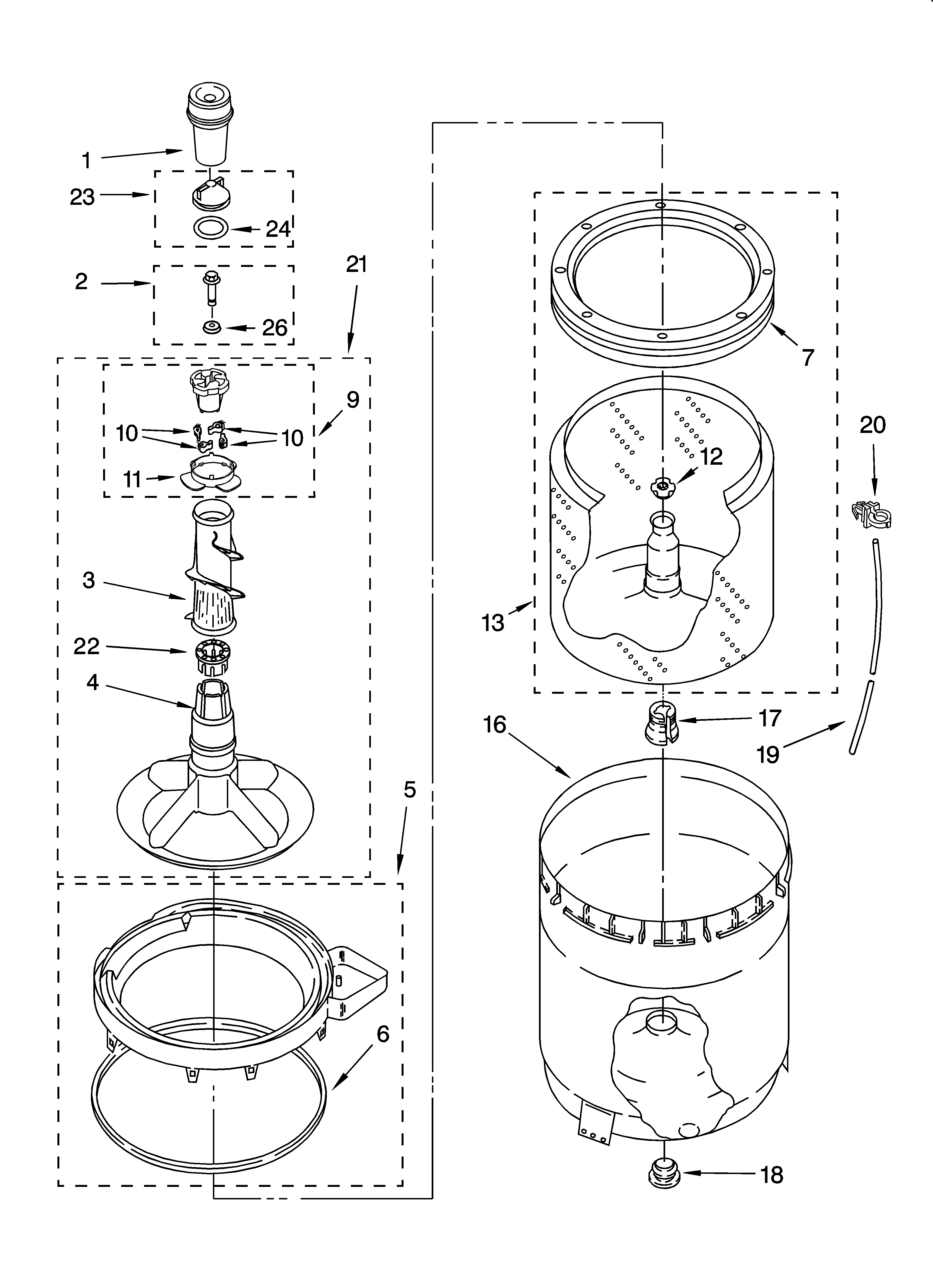 Agitator, basket and tub parts