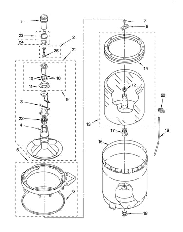 Agitator, basket and tub parts