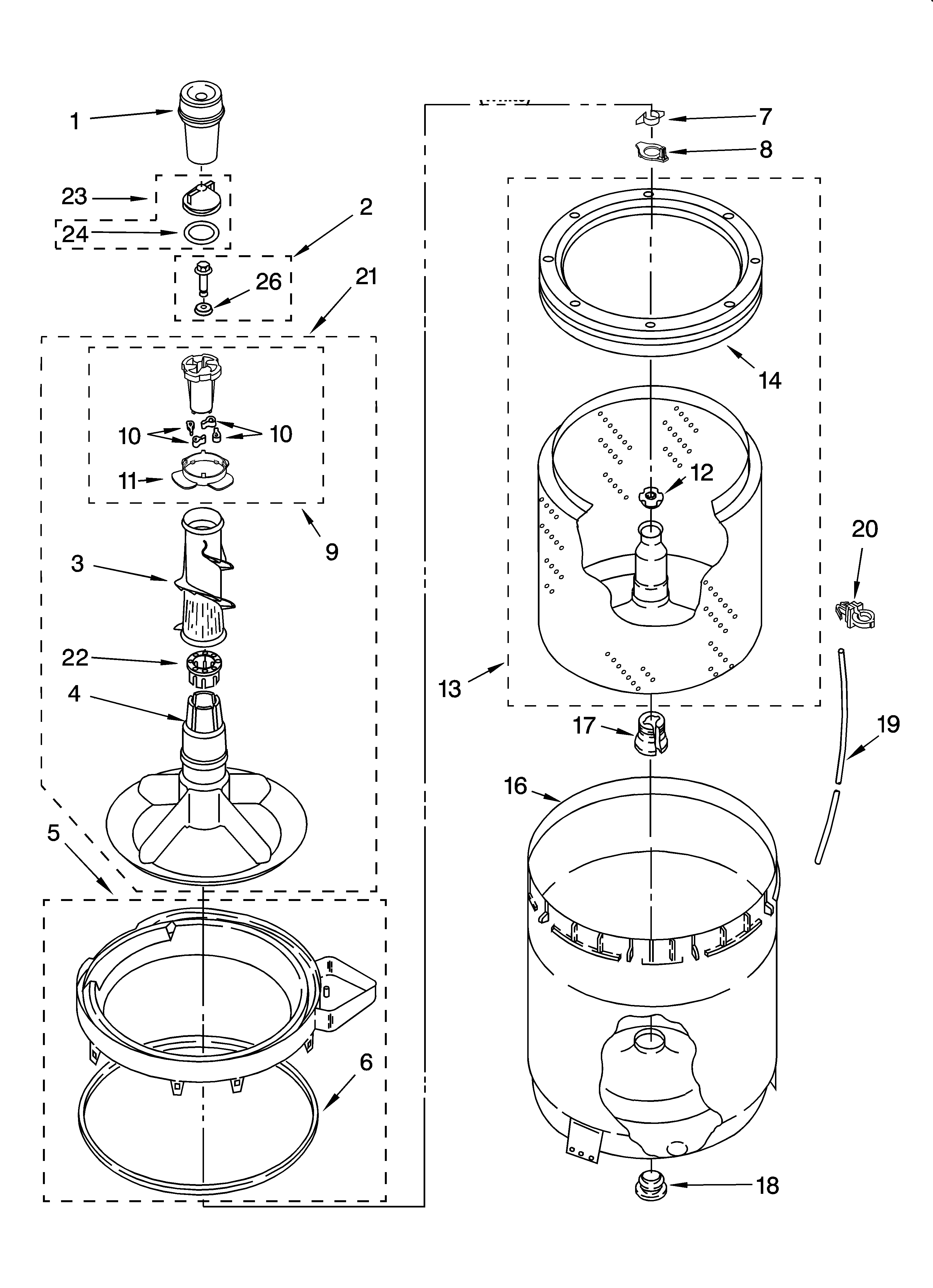 Agitator, basket and tub parts