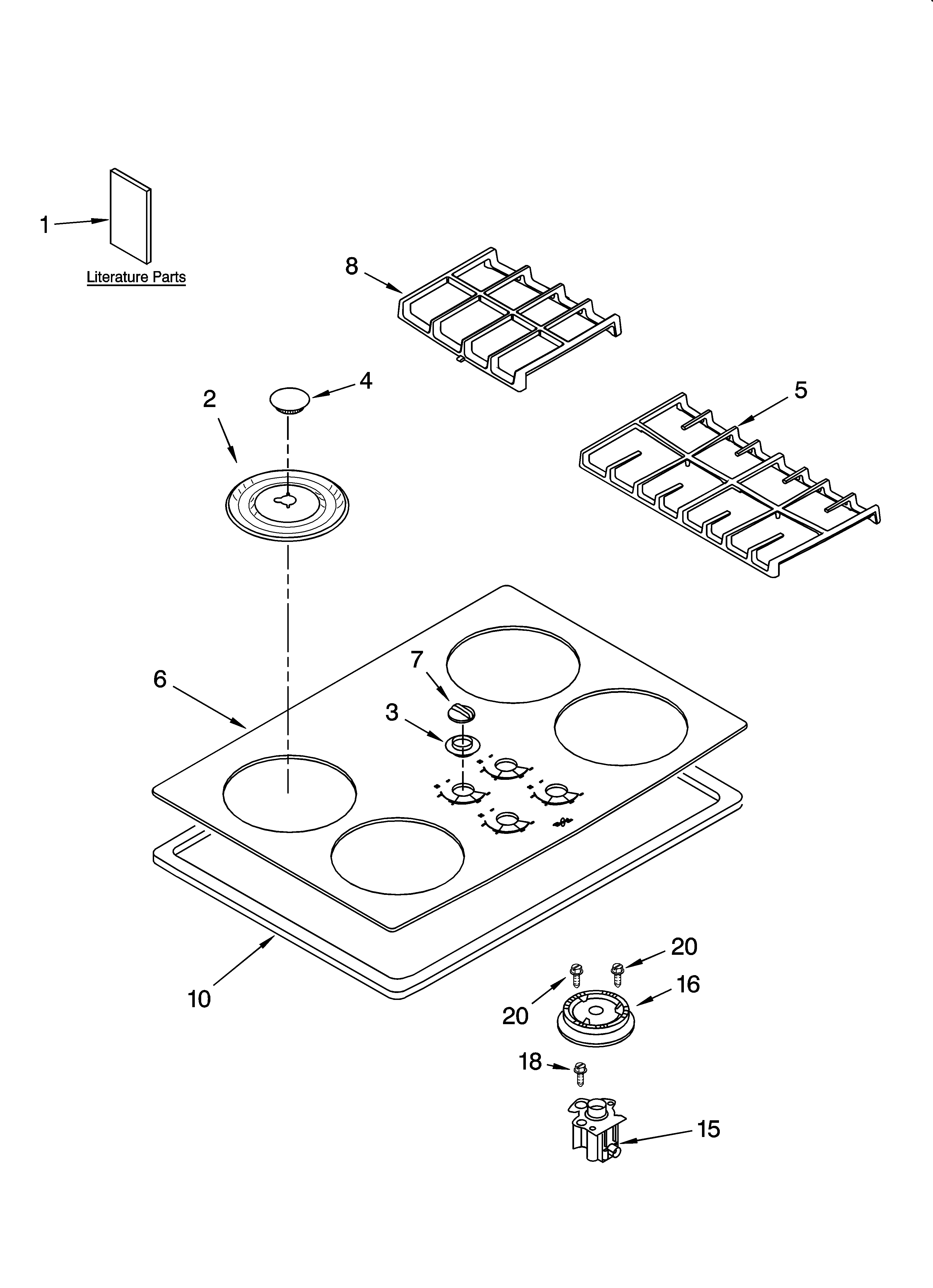 Cooktop, burner and grate parts